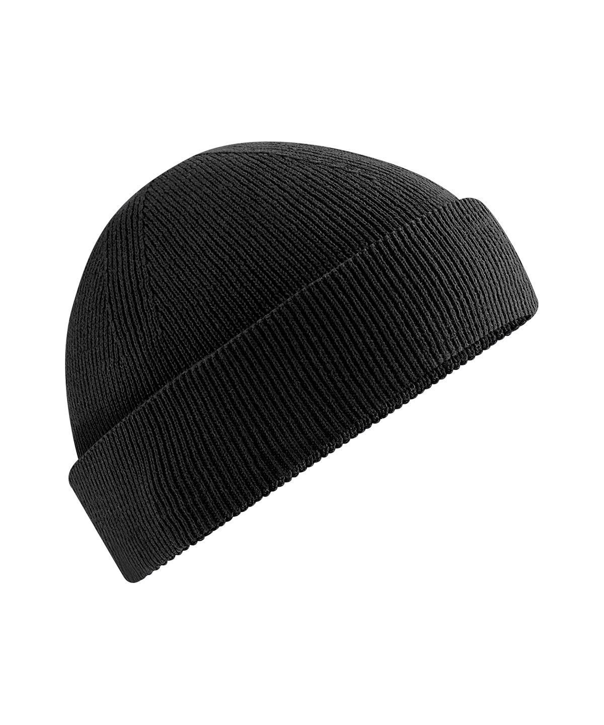 Beechfield Organic cotton fisherman beanie in Black, front view