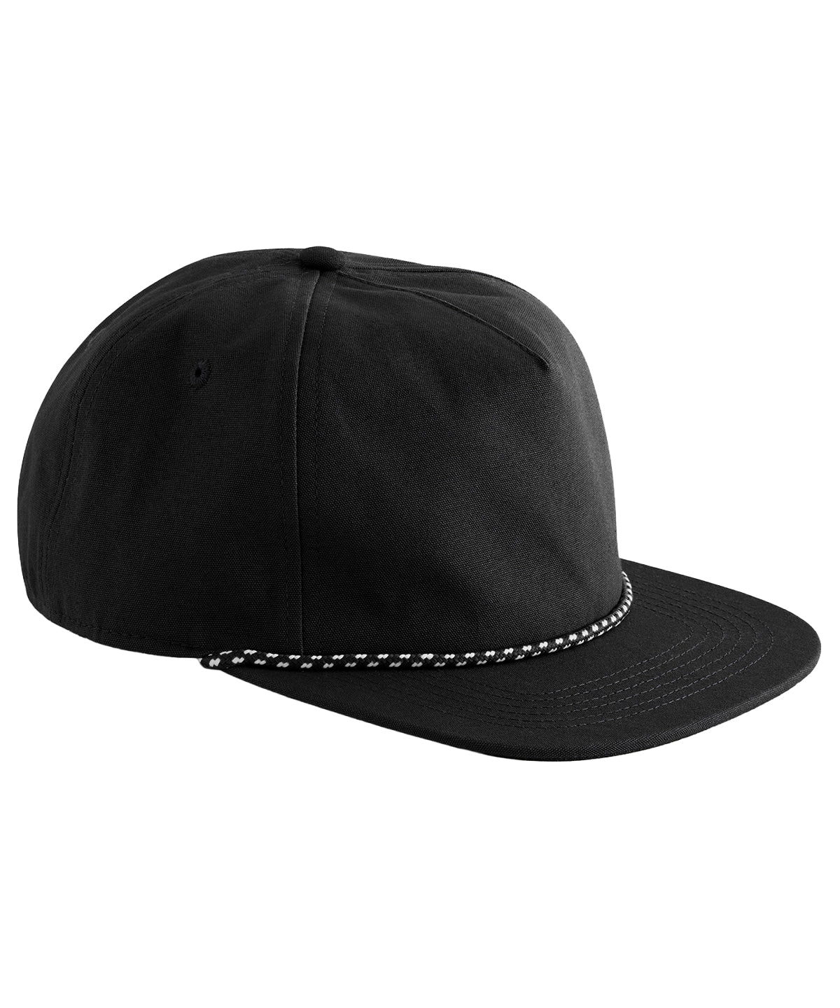 Beechfield EarthAware organic cotton 5-panel rope cap in Black, front view