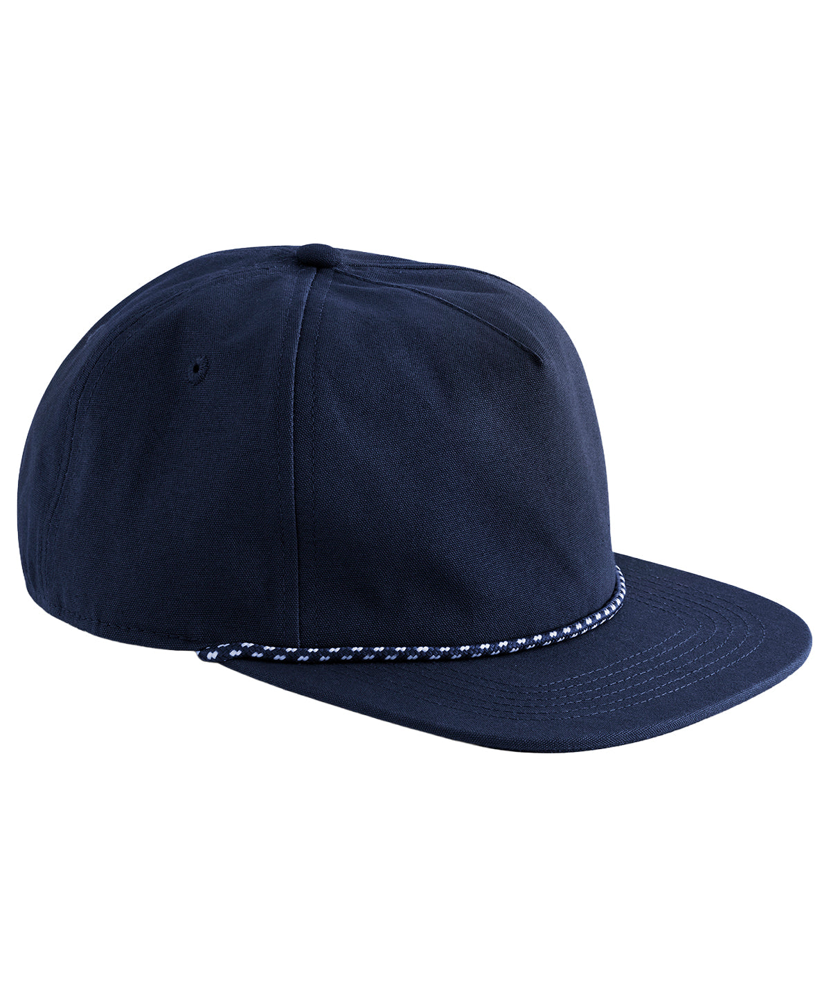 Beechfield EarthAware organic cotton 5-panel rope cap in Oxford Navy, front view