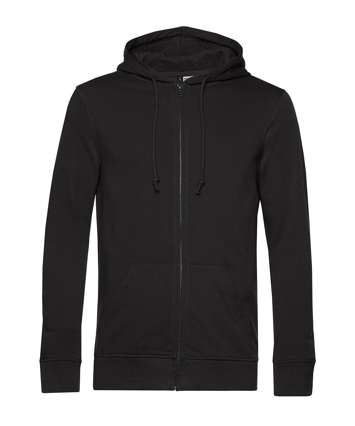 B&C Collection B&C Inspire Zipped Hood in Black Pure, front view