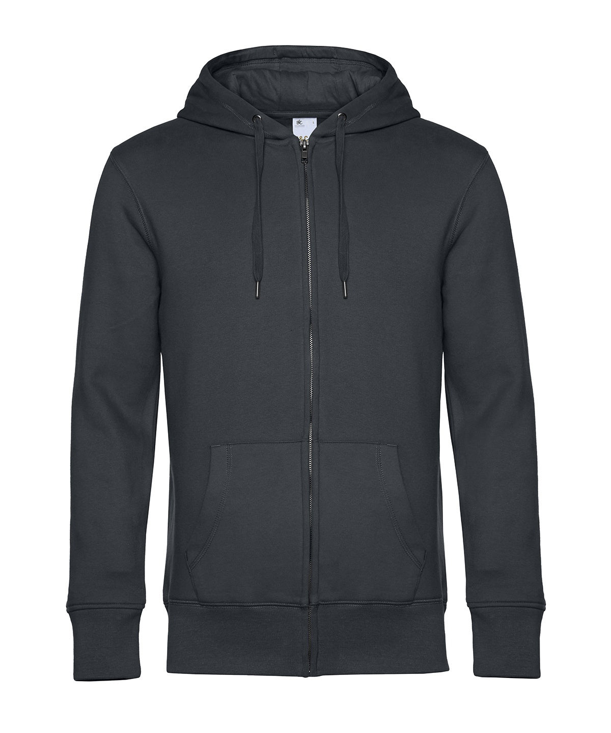 B&C Collection B&C KING Zipped Hood in Asphalt, front view