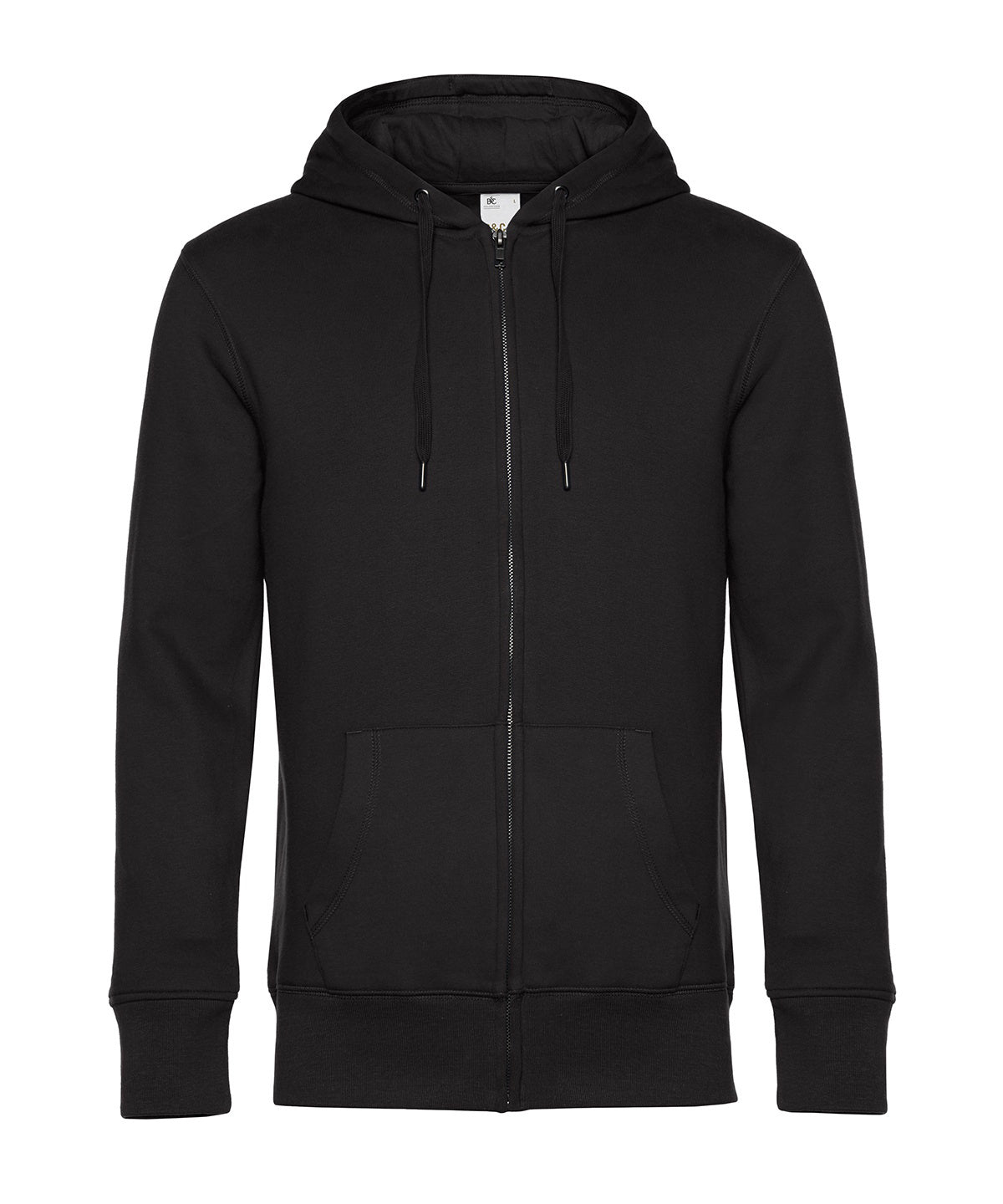B&C Collection B&C KING Zipped Hood in Black Pure, front view