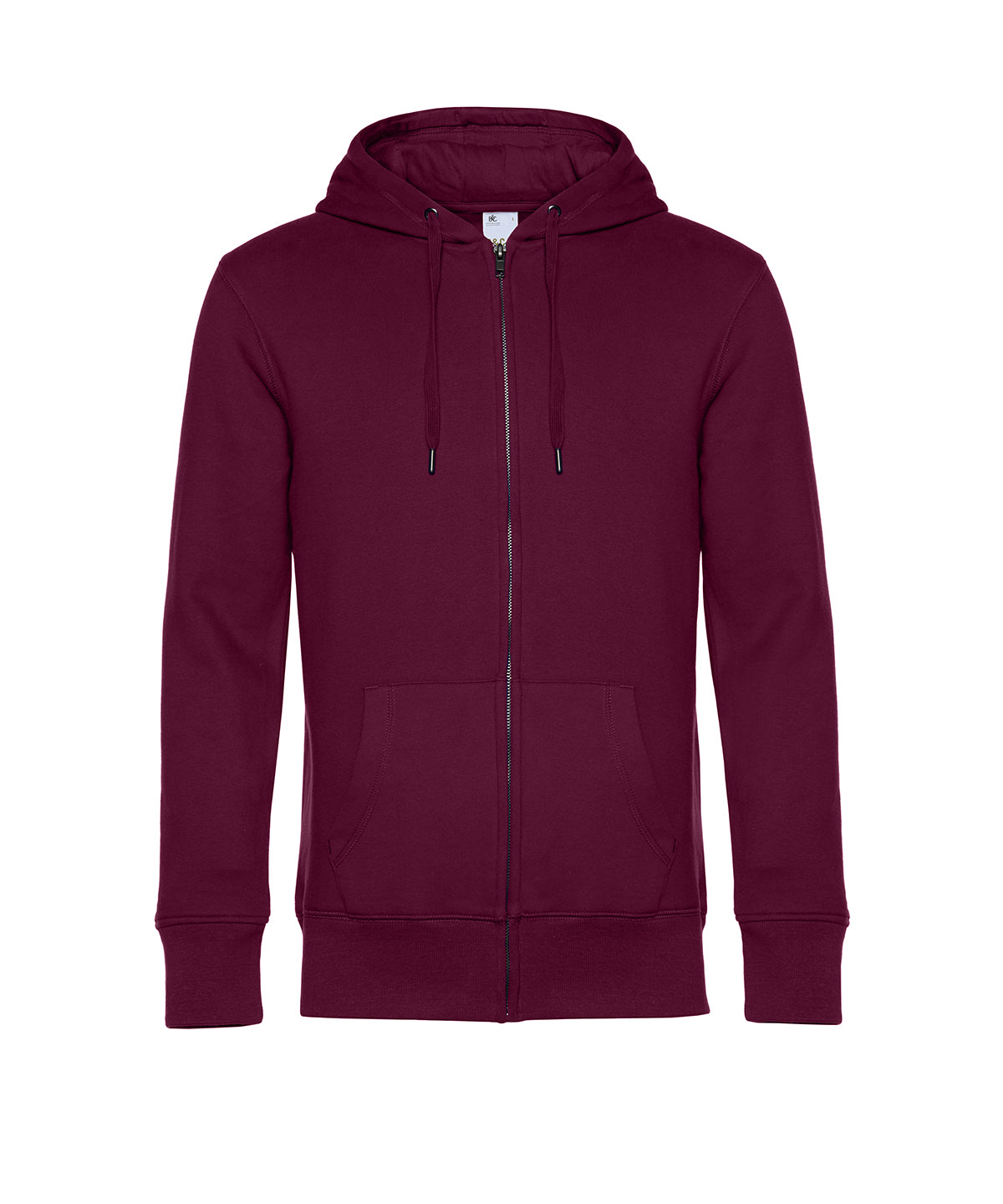 B&C Collection B&C KING Zipped Hood in Dark Cherry, front view