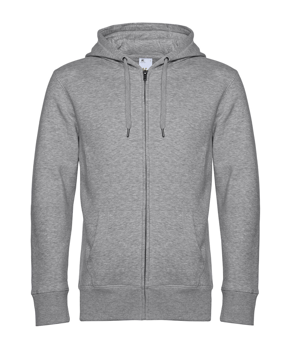 B&C Collection B&C KING Zipped Hood in Heather Grey, front view