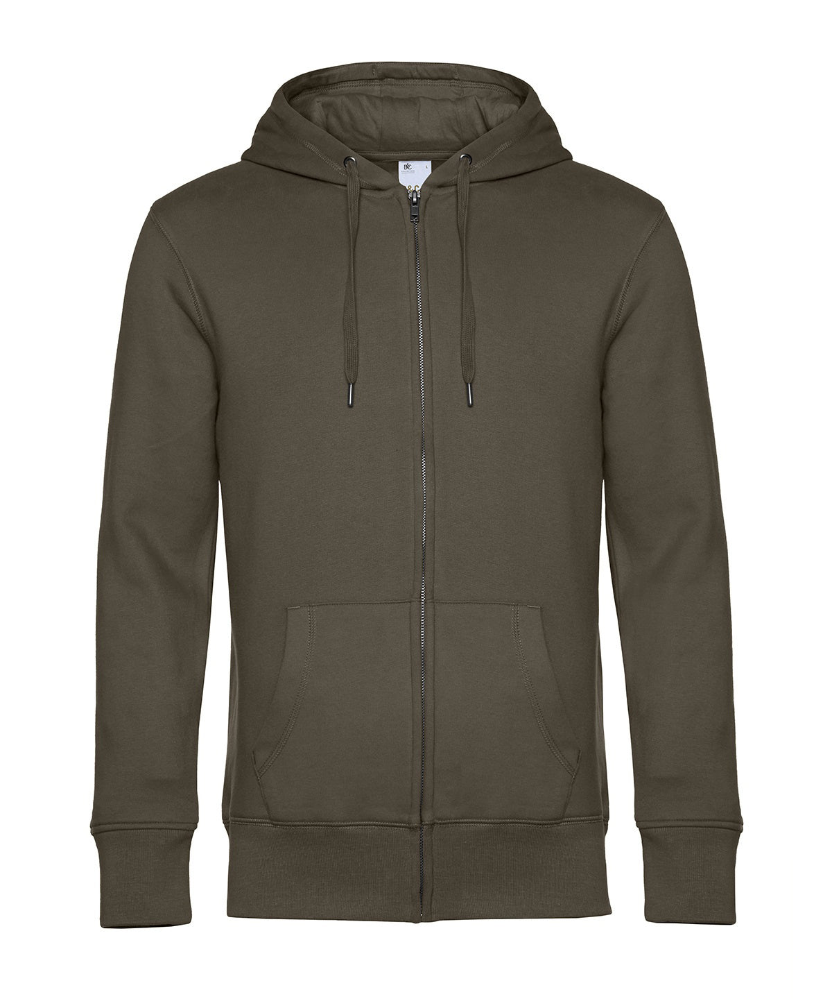 B&C Collection B&C KING Zipped Hood in Khaki, front view