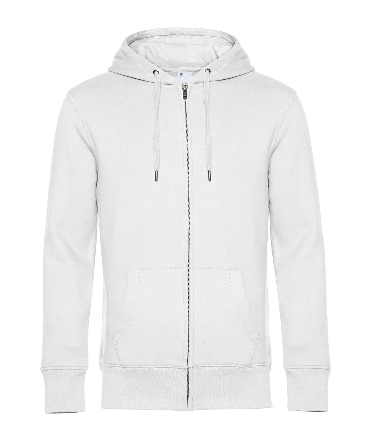 B&C Collection B&C KING Zipped Hood in White, front view