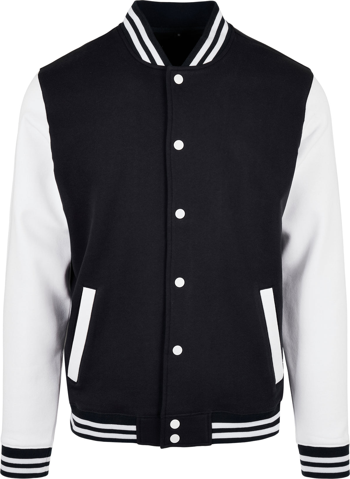 Build Your Brand Basic College jacket in Black/White, front view