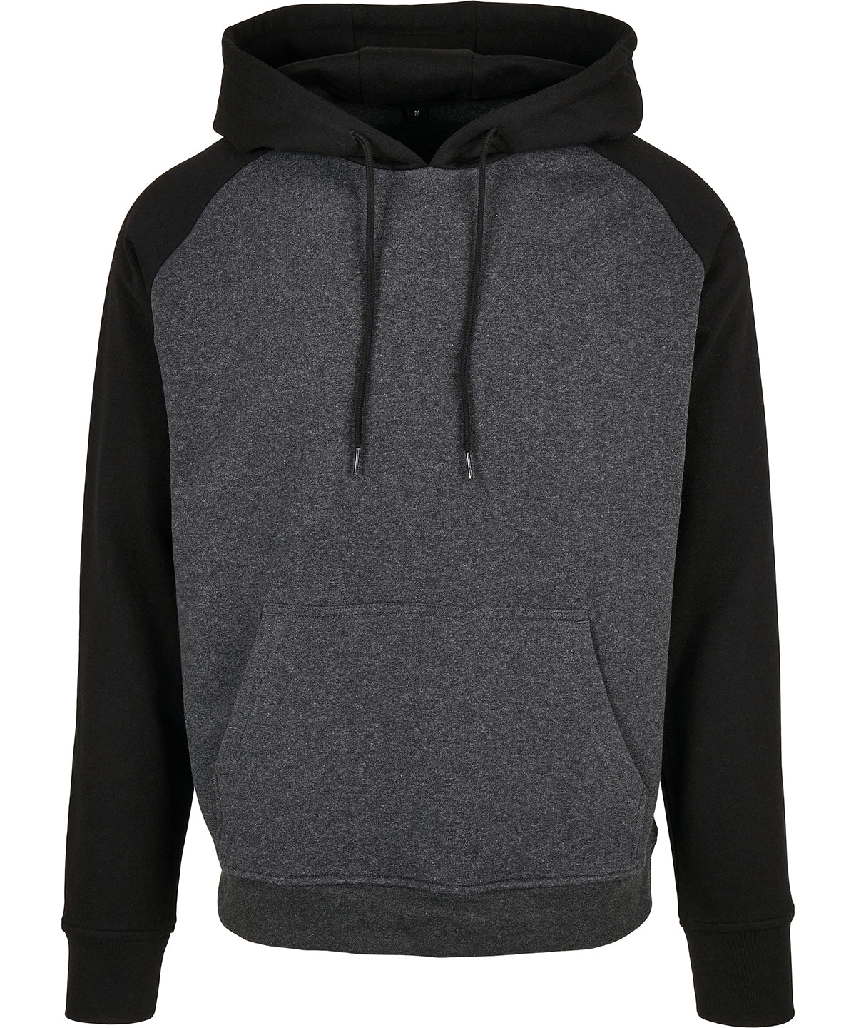 Build Your Brand Basic Raglan hoodie in Charcoal/Black, front view