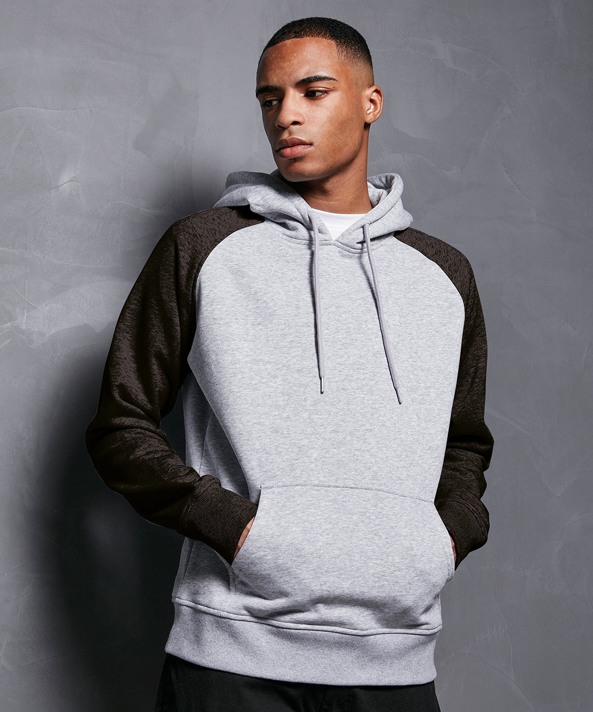 Build Your Brand Basic Raglan hoodie, lifestyle photo