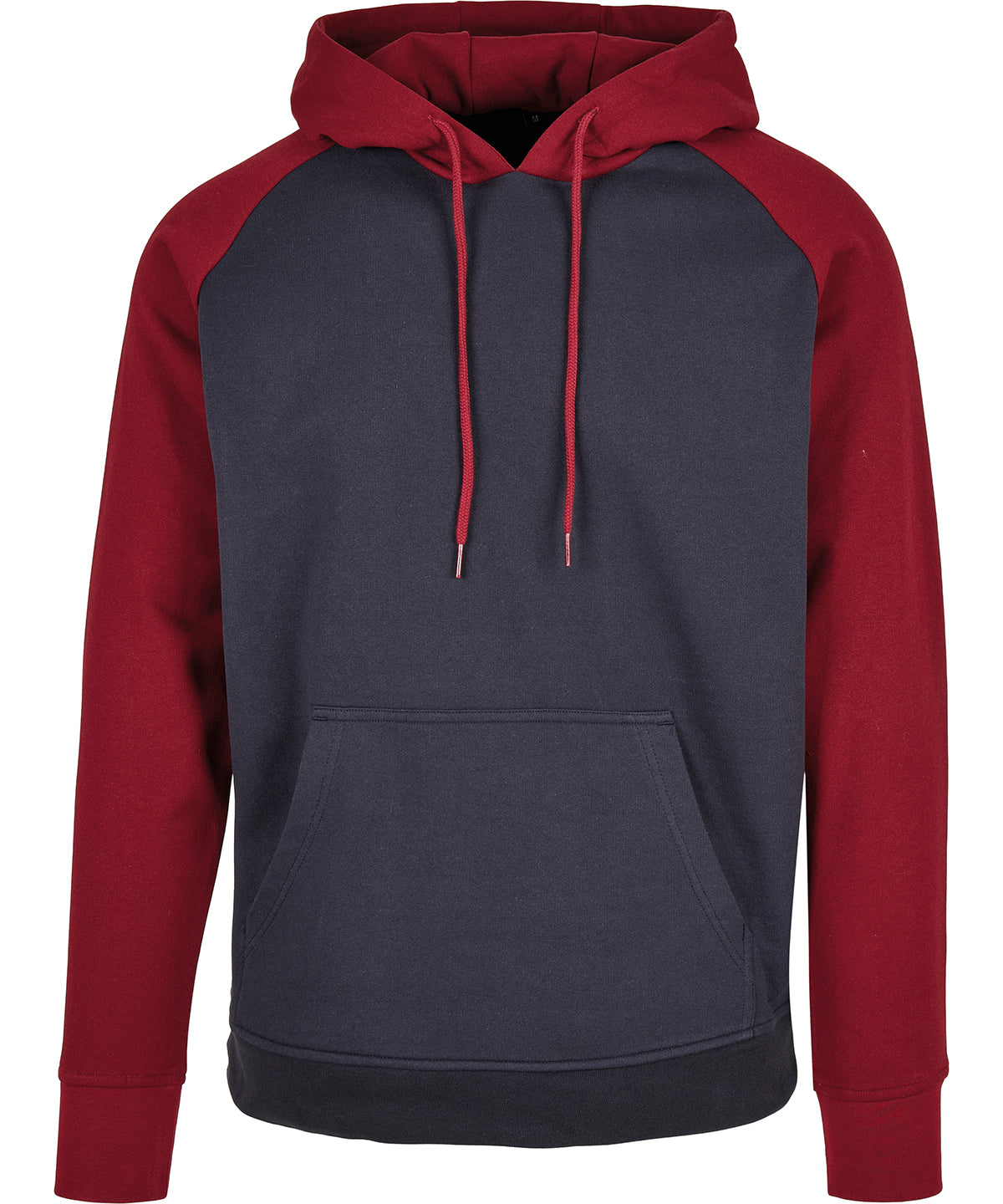Build Your Brand Basic Raglan hoodie in Navy/Burgundy, front view