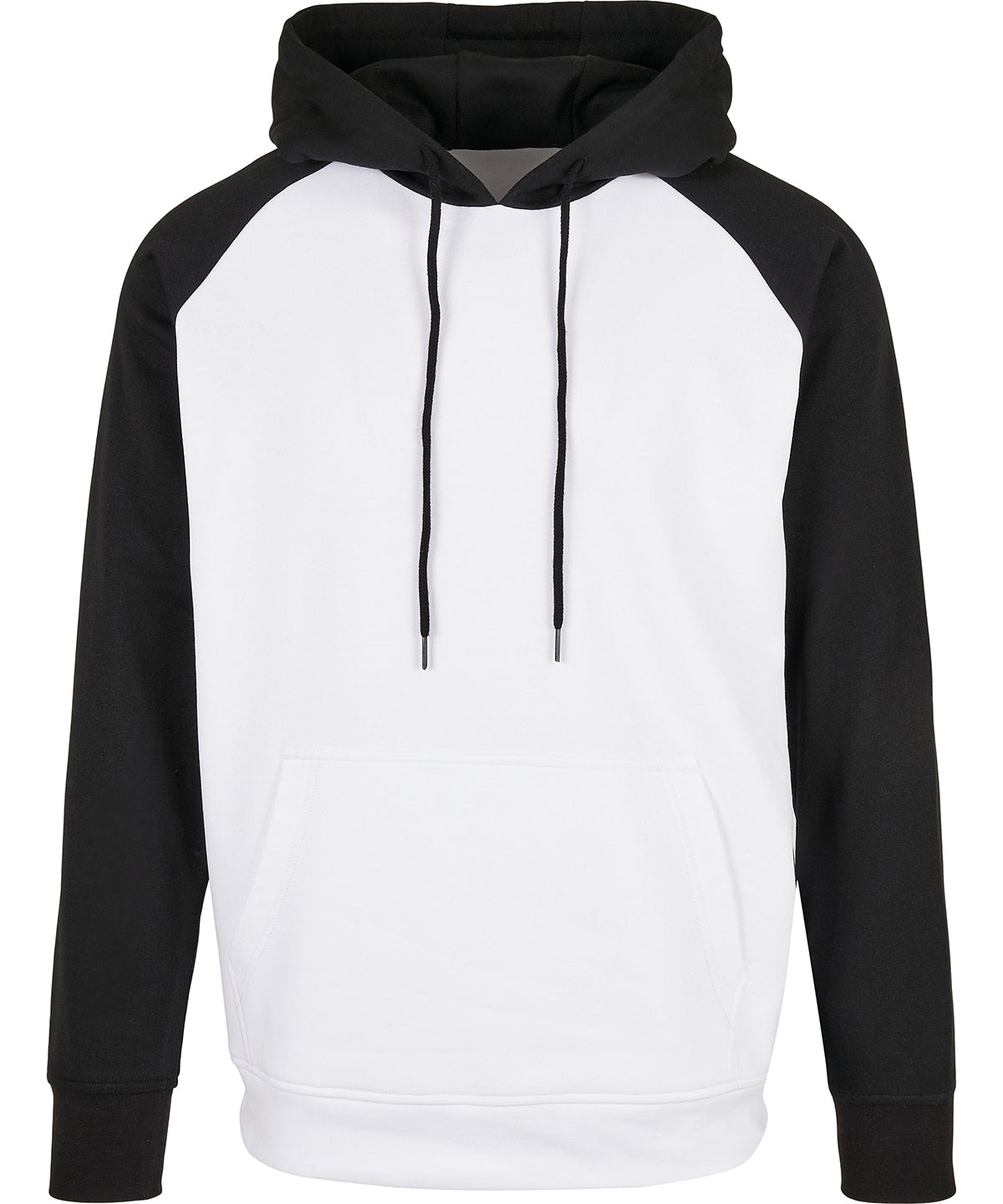 Build Your Brand Basic Raglan hoodie in White/Black, front view