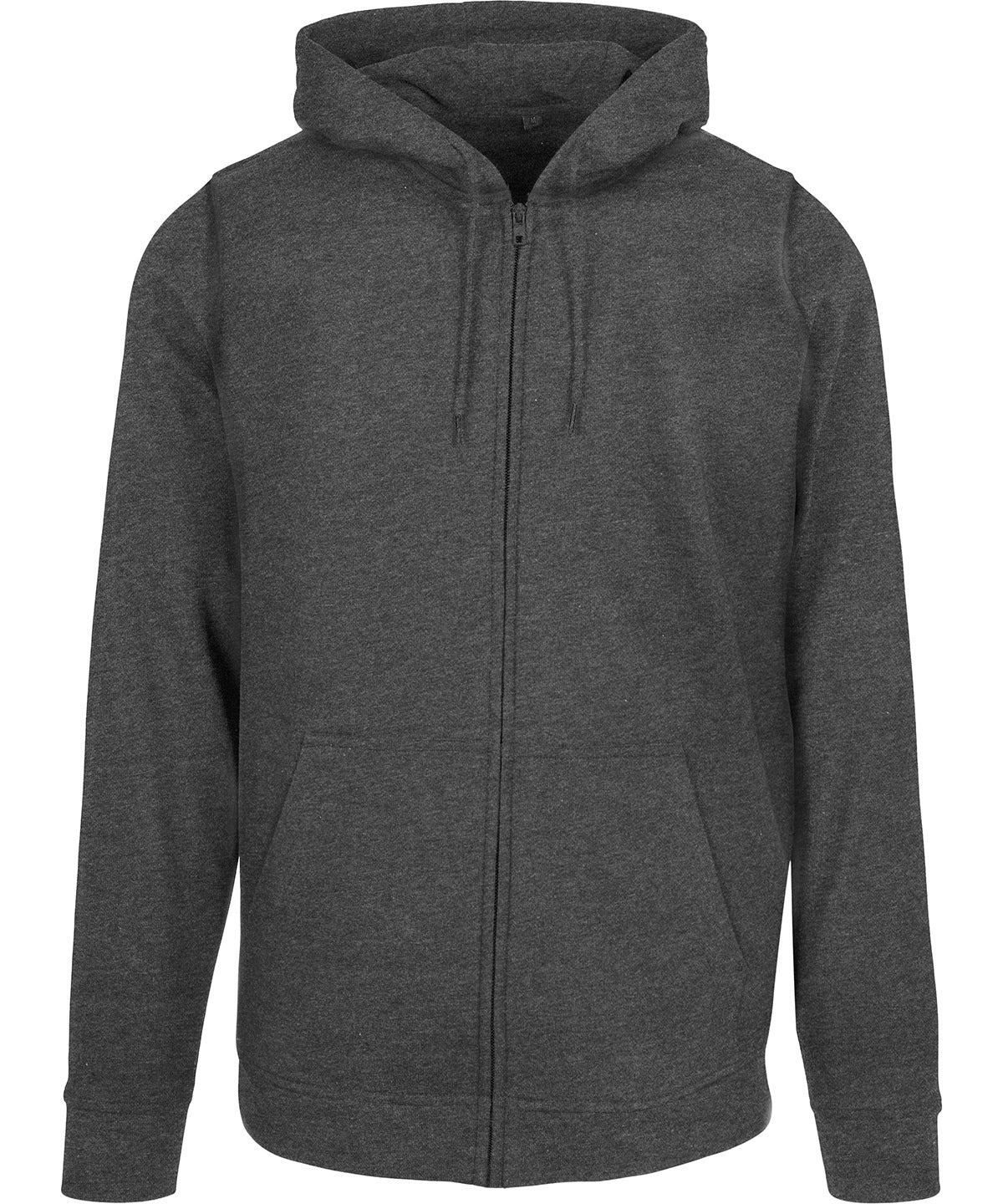 Build Your Brand Basic Zip hoodie in Charcoal, front view