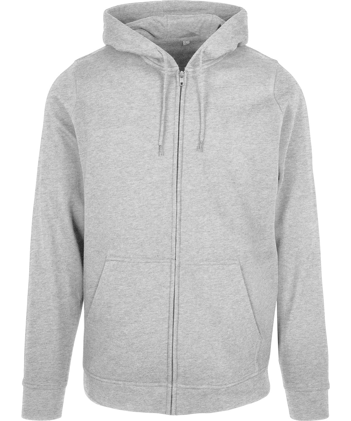 Build Your Brand Basic Zip hoodie in Heather Grey, front view