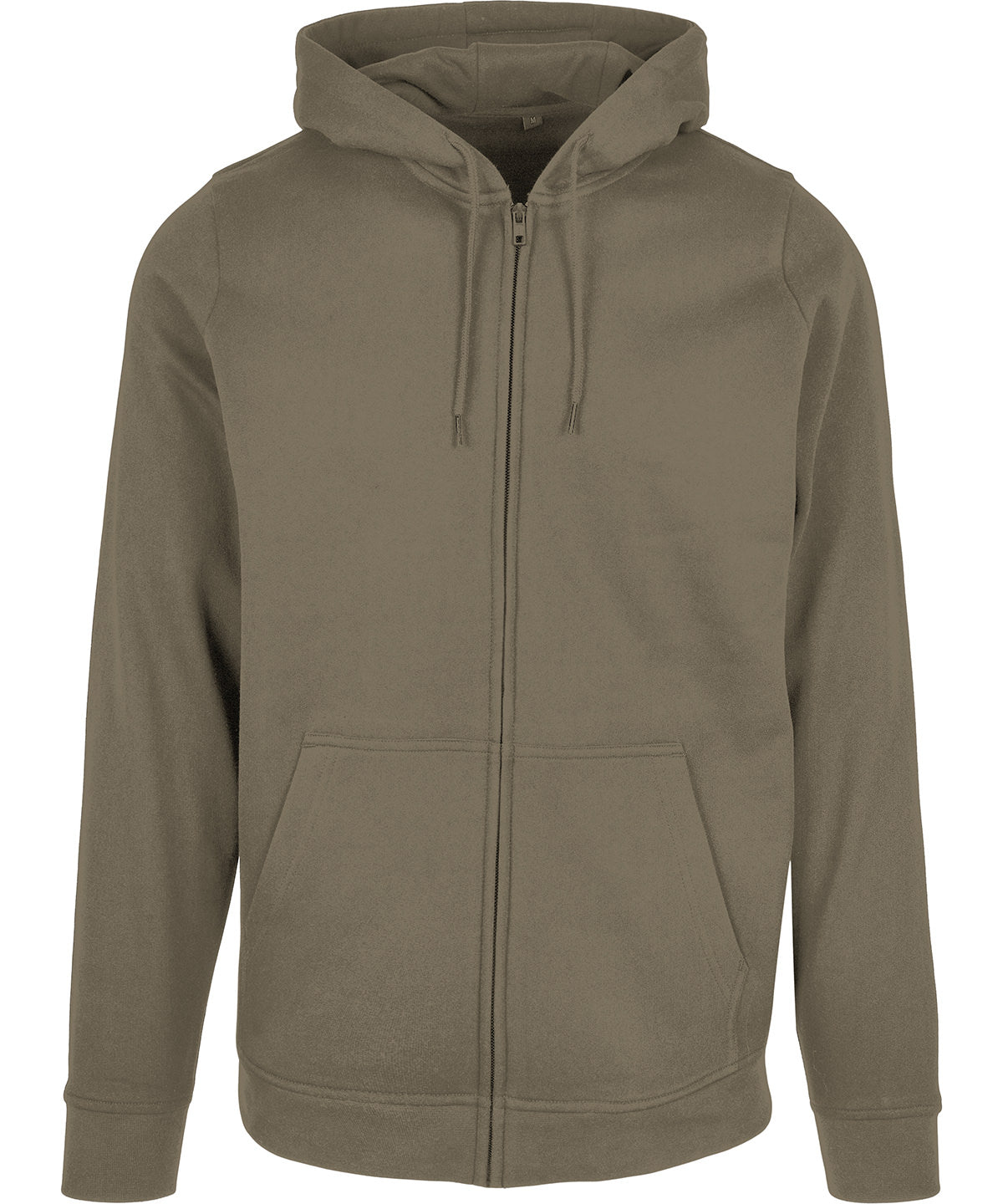 Build Your Brand Basic Zip hoodie in Olive, front view
