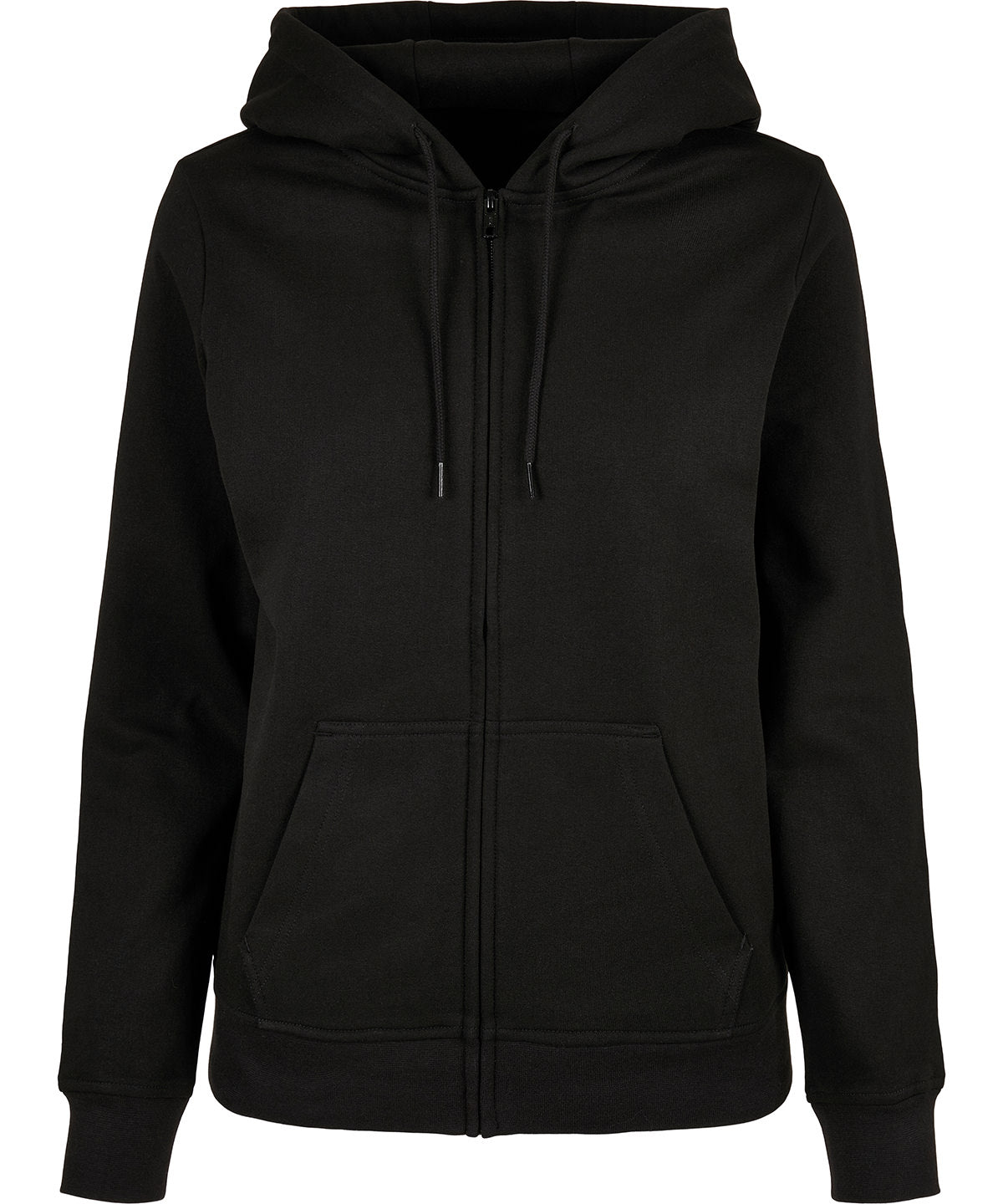 Build Your Brand Basic Women’s basic zip hoodie in Black, front view
