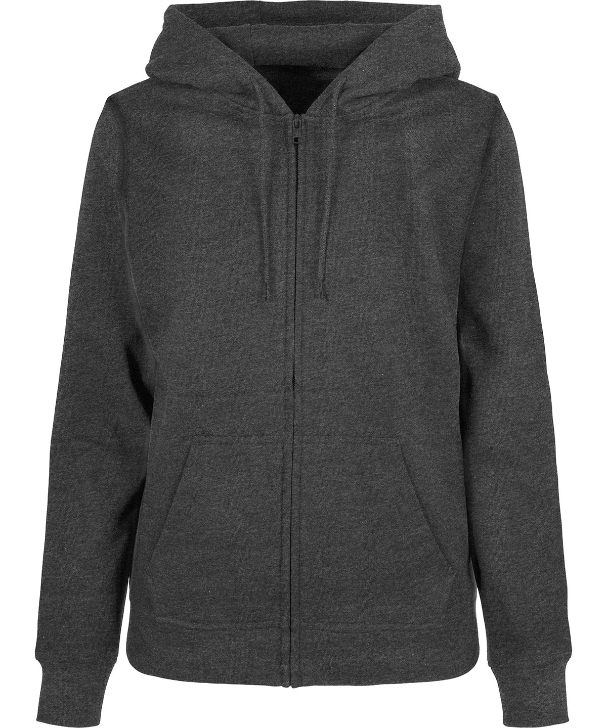 Build Your Brand Basic Women’s basic zip hoodie in Charcoal, front view