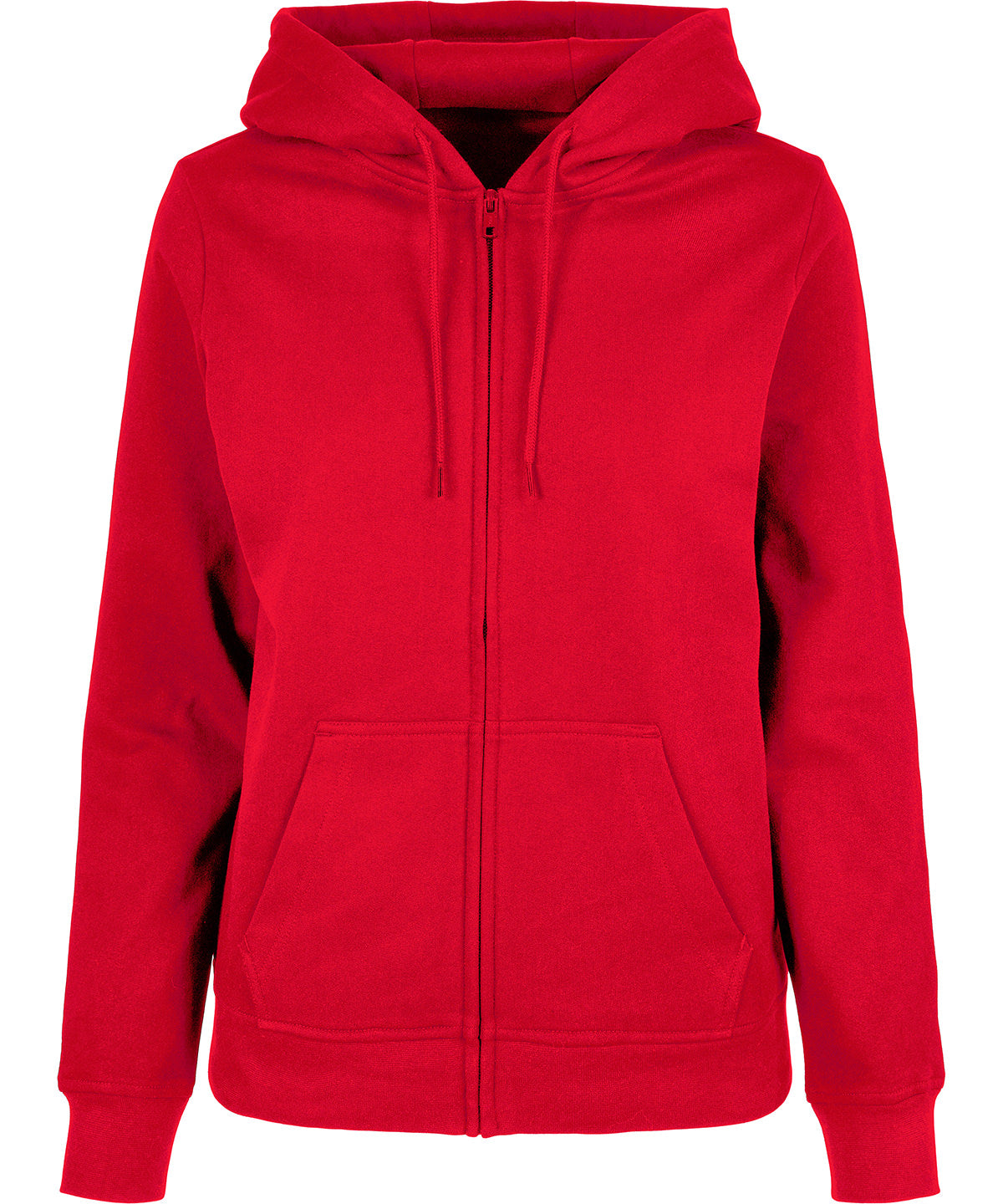 Build Your Brand Basic Women’s basic zip hoodie in City Red, front view