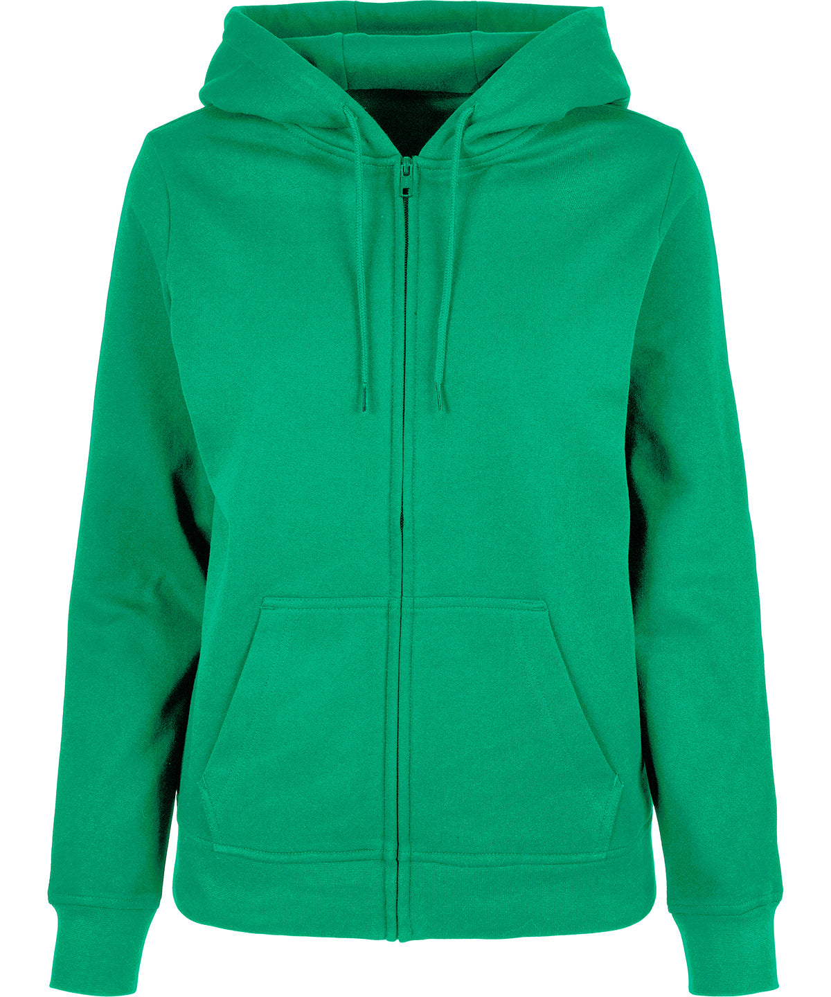 Build Your Brand Basic Women’s basic zip hoodie in Grass Green, front view