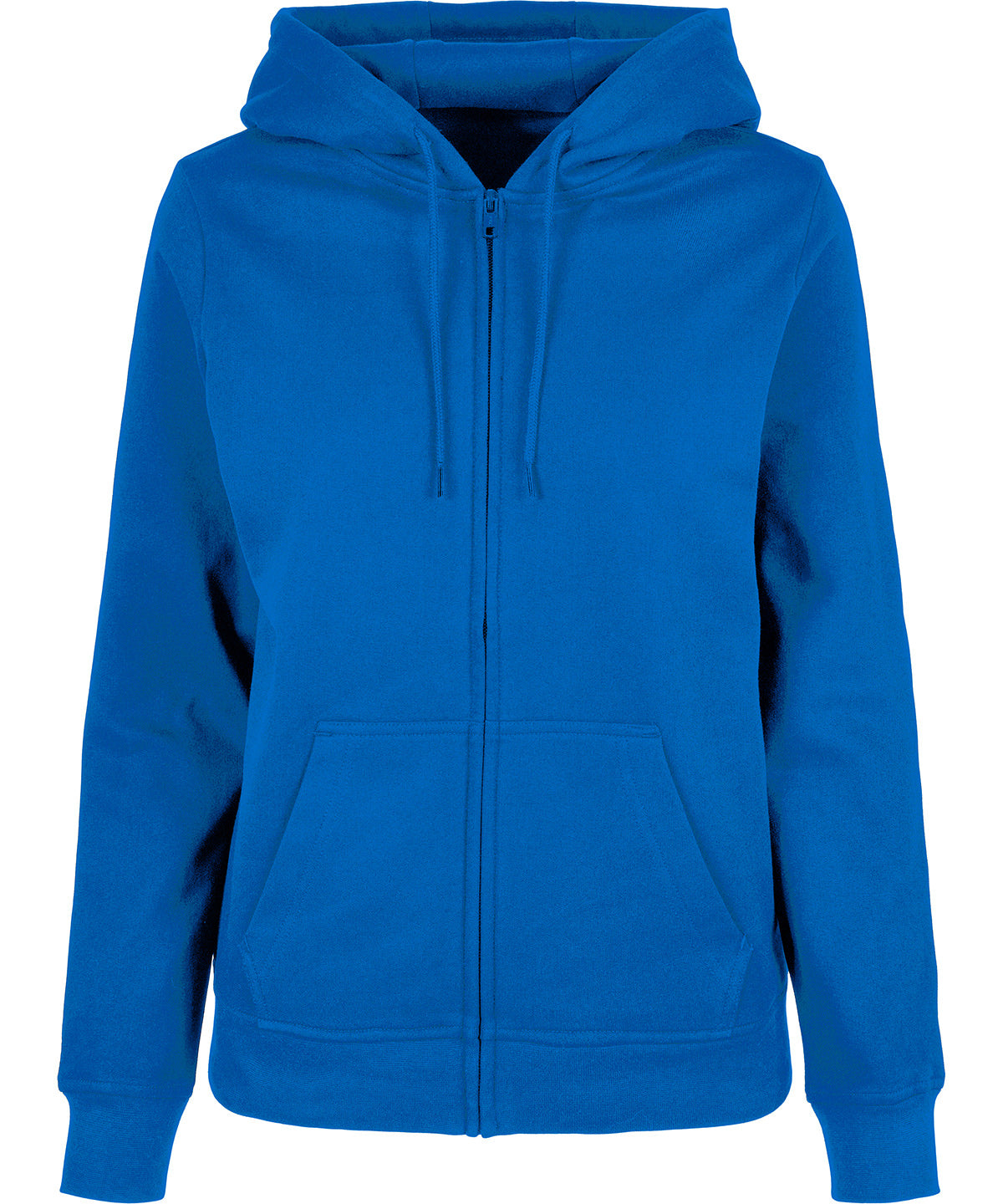 Build Your Brand Basic Women’s basic zip hoodie in Intense Blue, front view