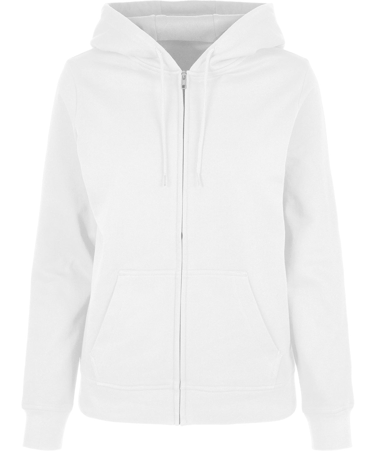Build Your Brand Basic Women’s basic zip hoodie in White, front view