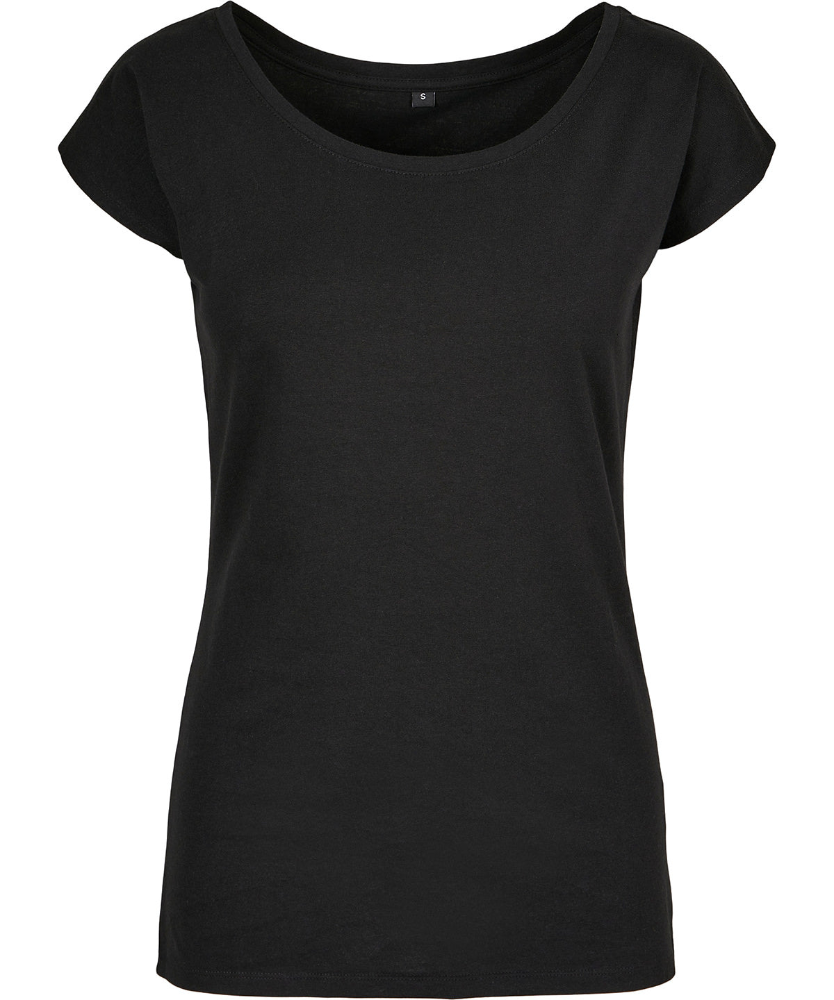 Build Your Brand Basic Women's wide neck tee in Black, front view
