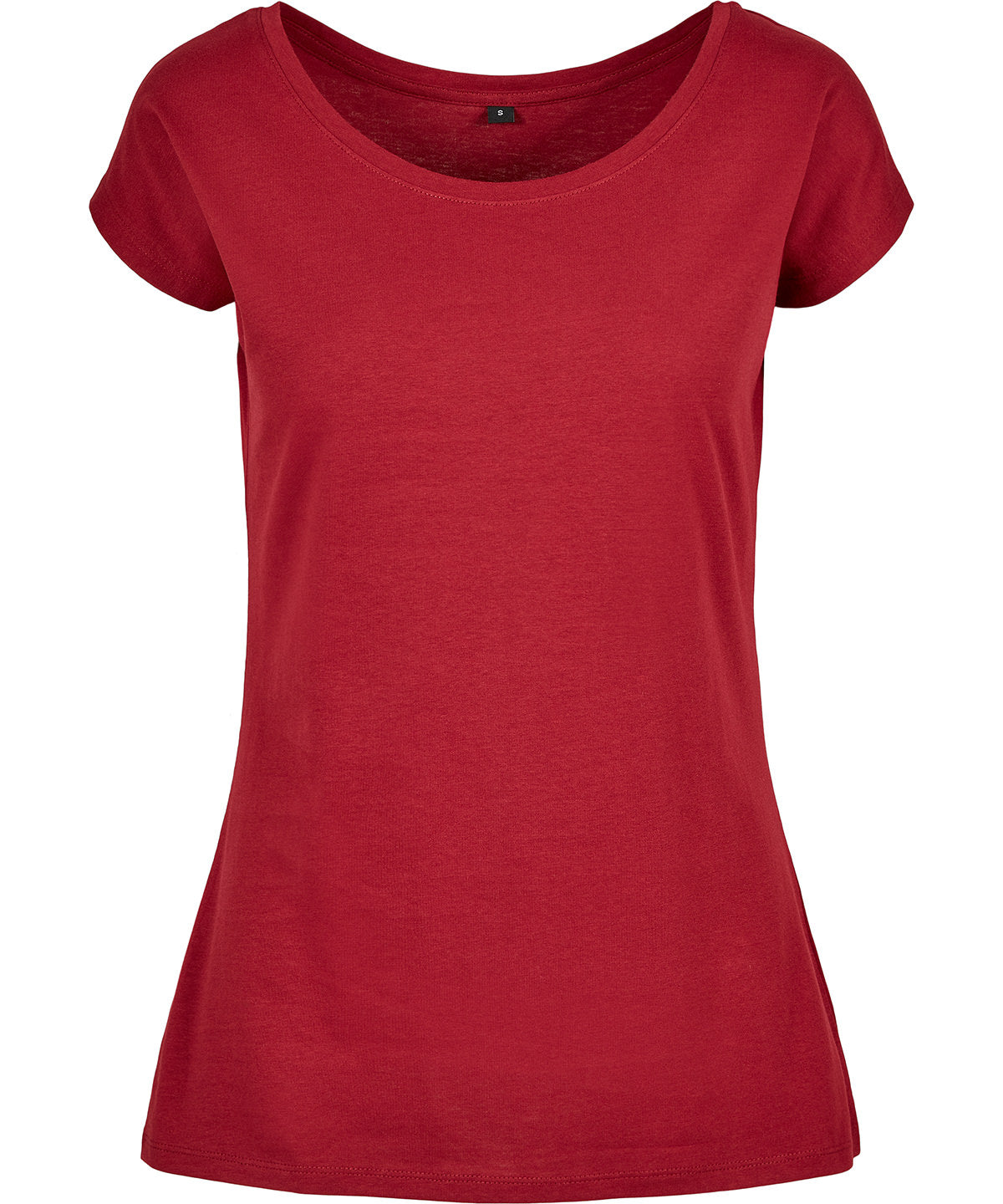 Build Your Brand Basic Women's wide neck tee in Burgundy, front view