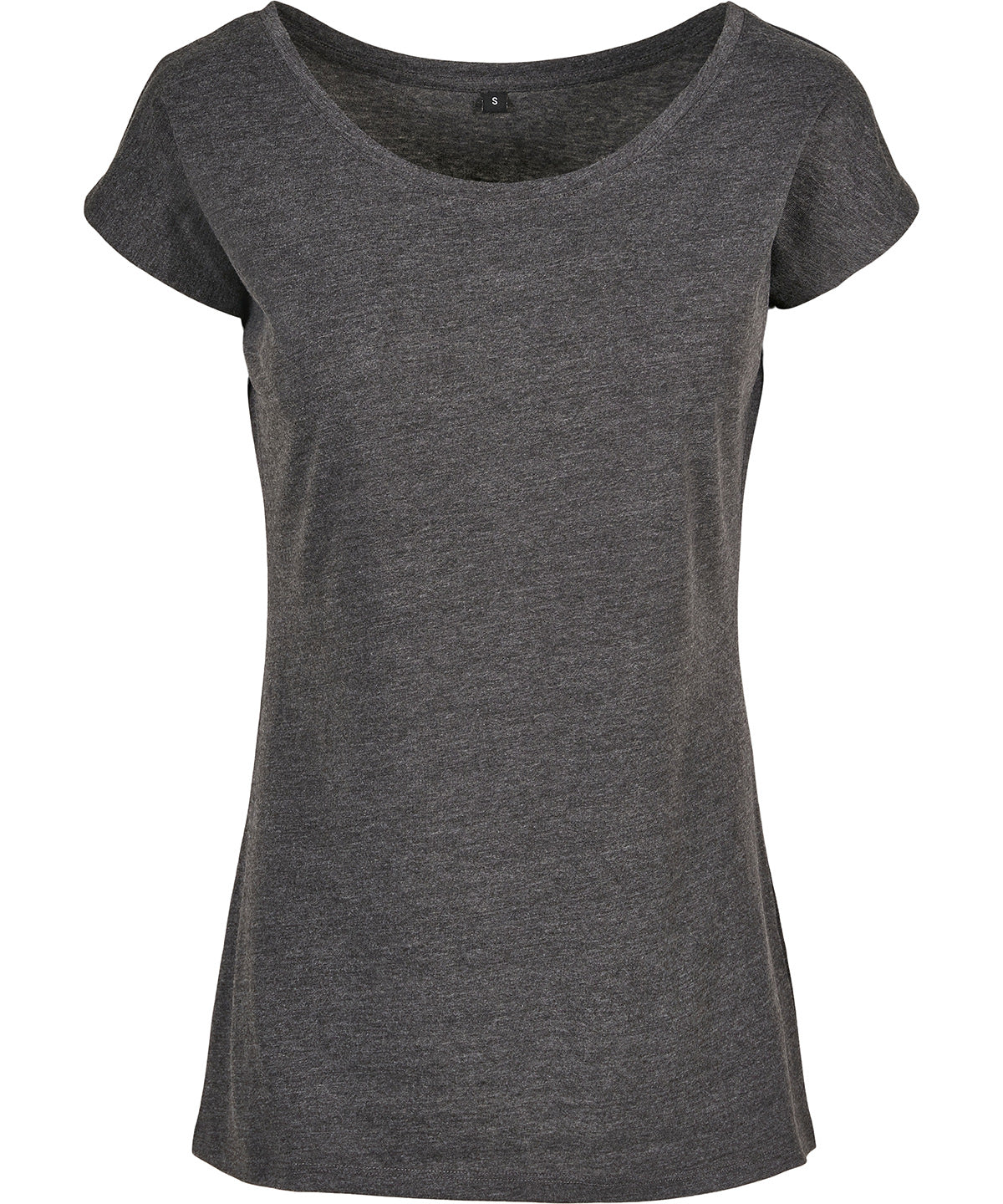 Build Your Brand Basic Women's wide neck tee in Charcoal, front view