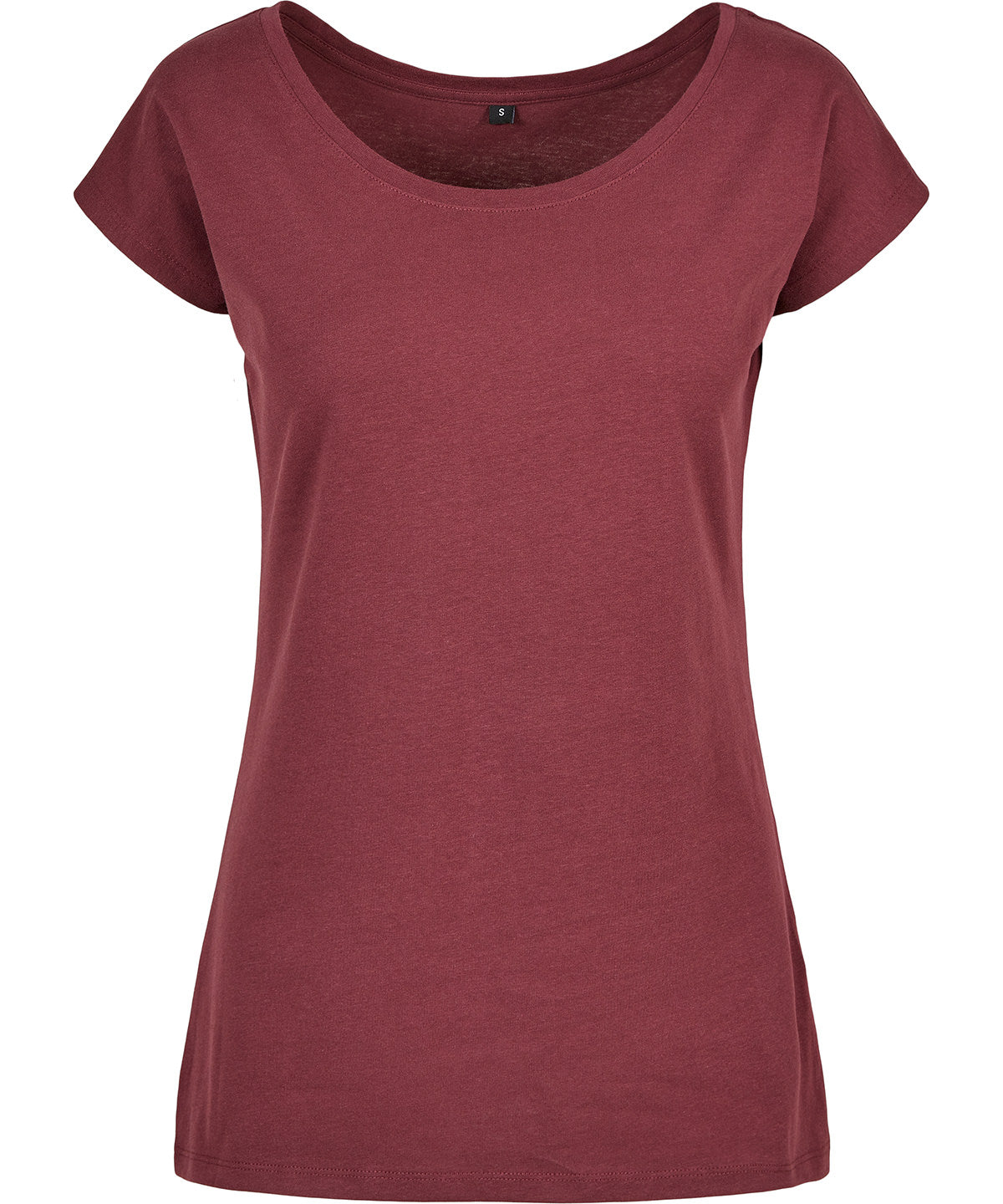 Build Your Brand Basic Women's wide neck tee in Cherry, front view