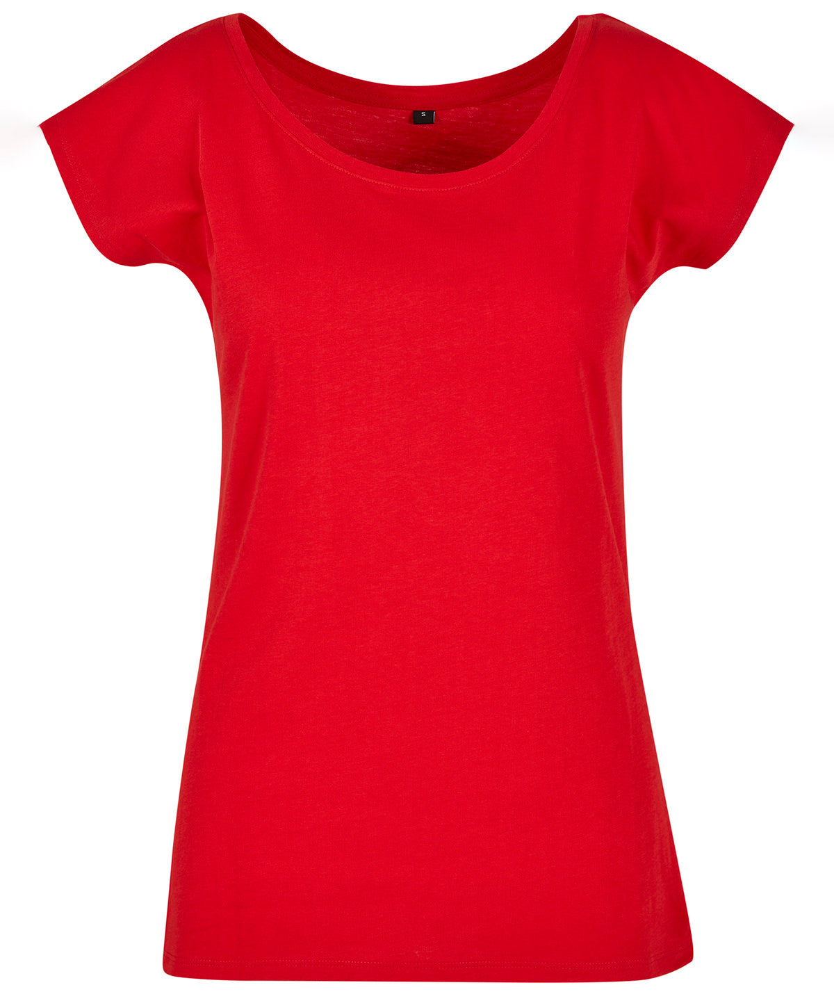 Build Your Brand Basic Women's wide neck tee in City Red, front view