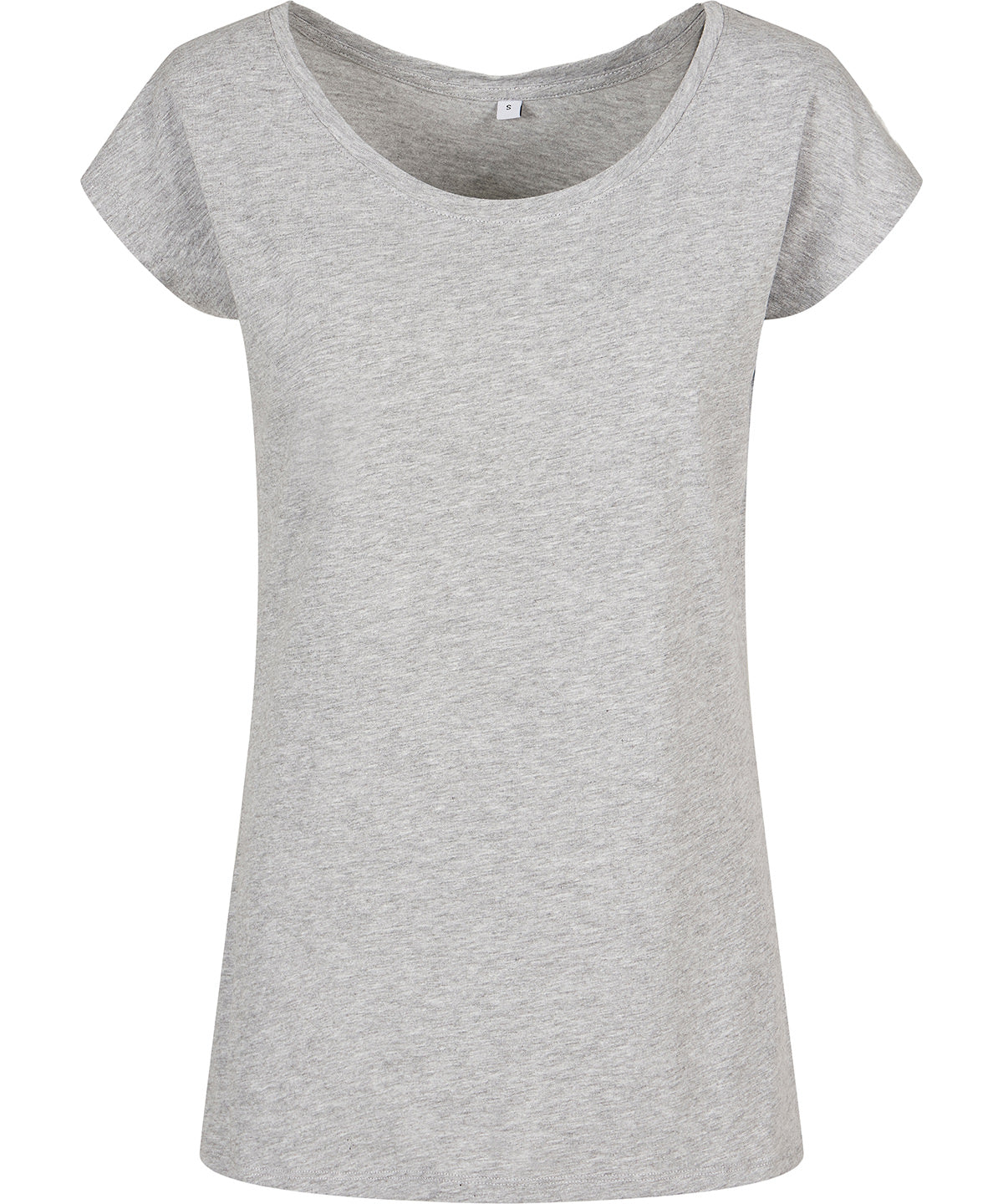Build Your Brand Basic Women's wide neck tee in Heather Grey, front view