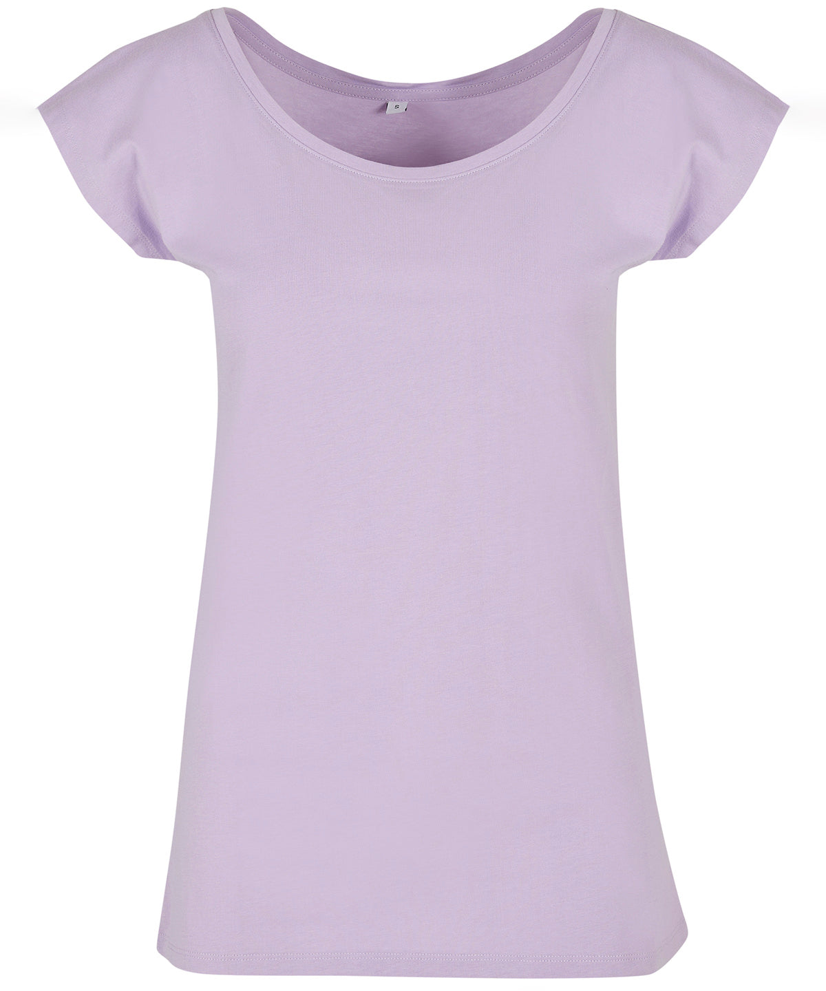 Build Your Brand Basic Women's wide neck tee in Lilac, front view