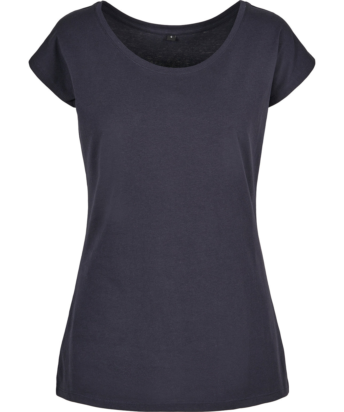 Build Your Brand Basic Women's wide neck tee in Navy, front view