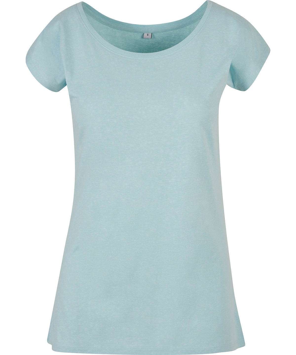 Build Your Brand Basic Women's wide neck tee in Ocean Blue, front view