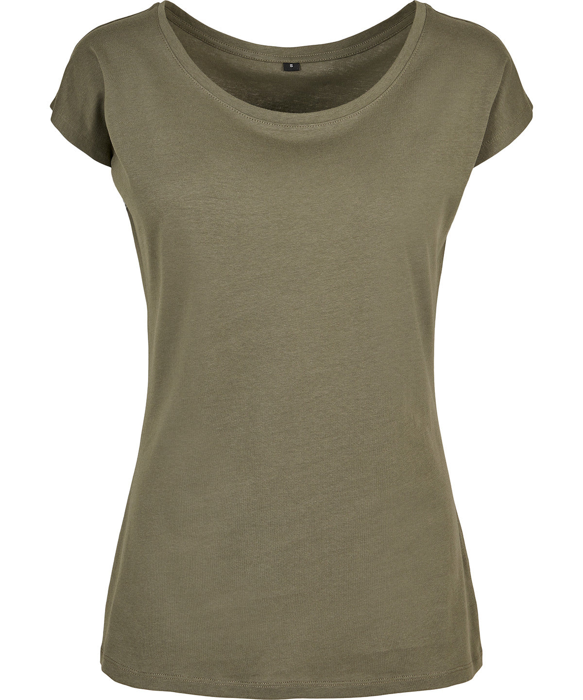 Build Your Brand Basic Women's wide neck tee in Olive, front view