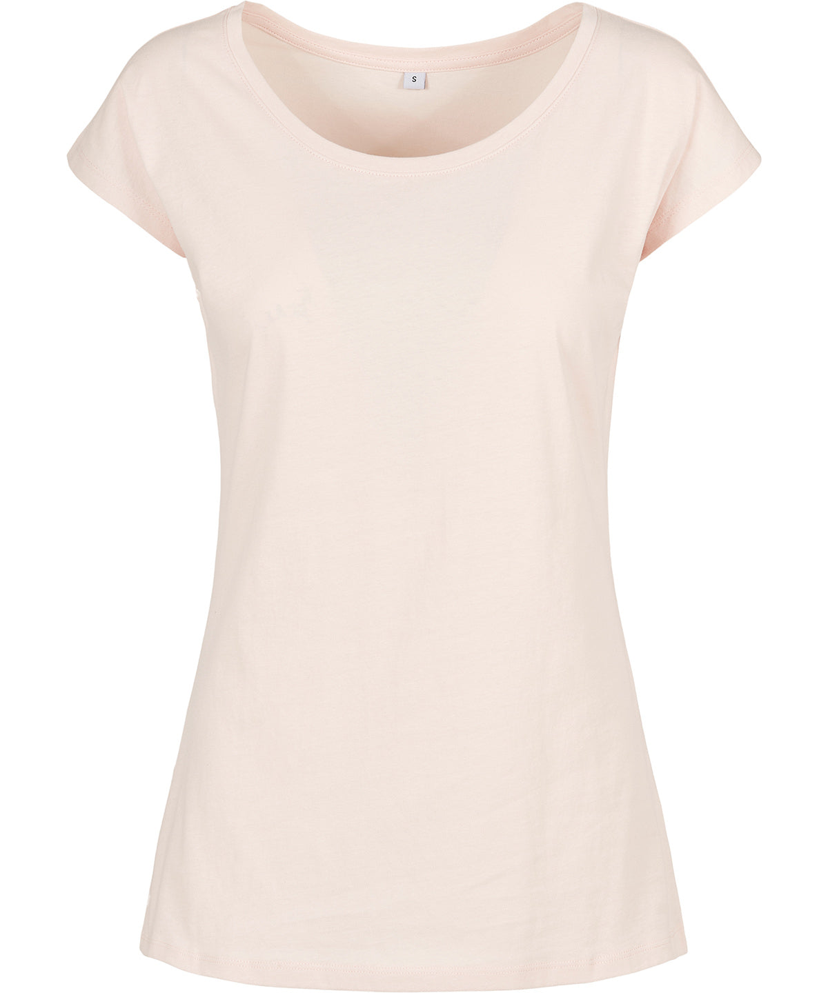 Build Your Brand Basic Women's wide neck tee in Pink, front view