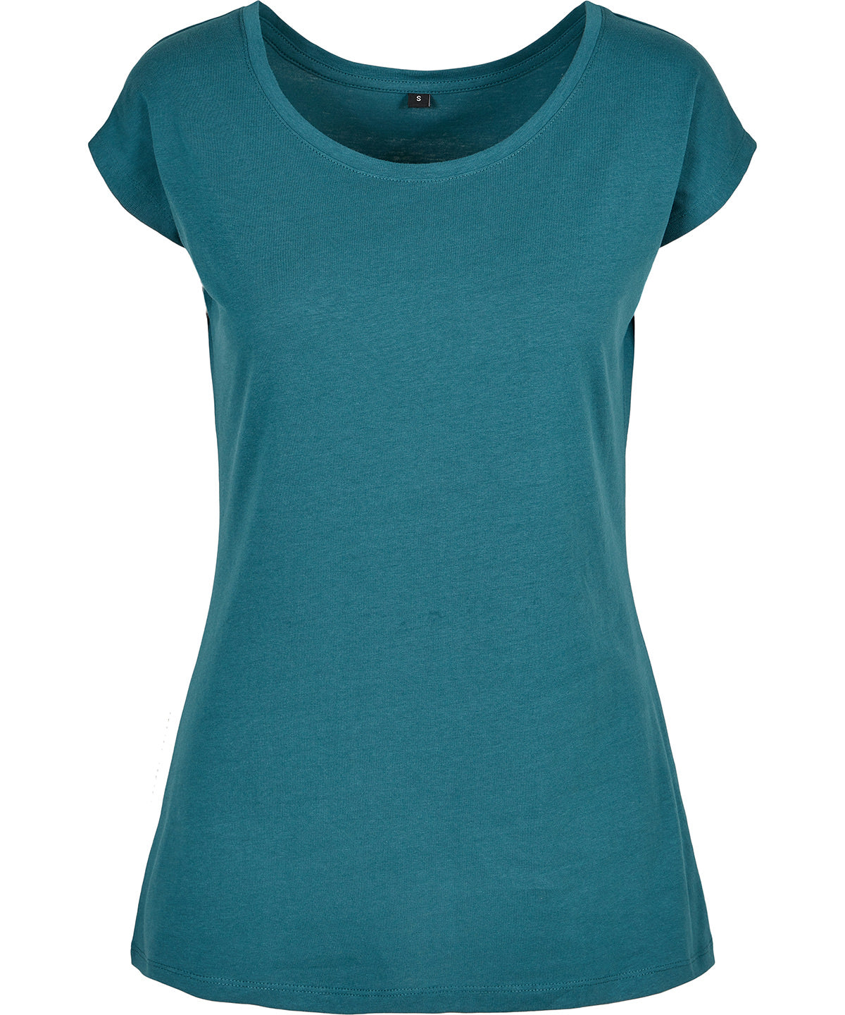 Build Your Brand Basic Women's wide neck tee in Teal, front view