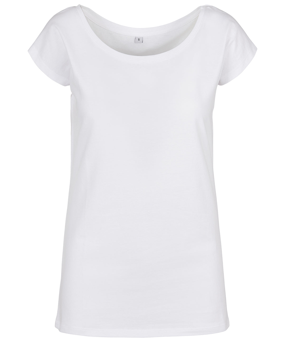 Build Your Brand Basic Women's wide neck tee in White, front view