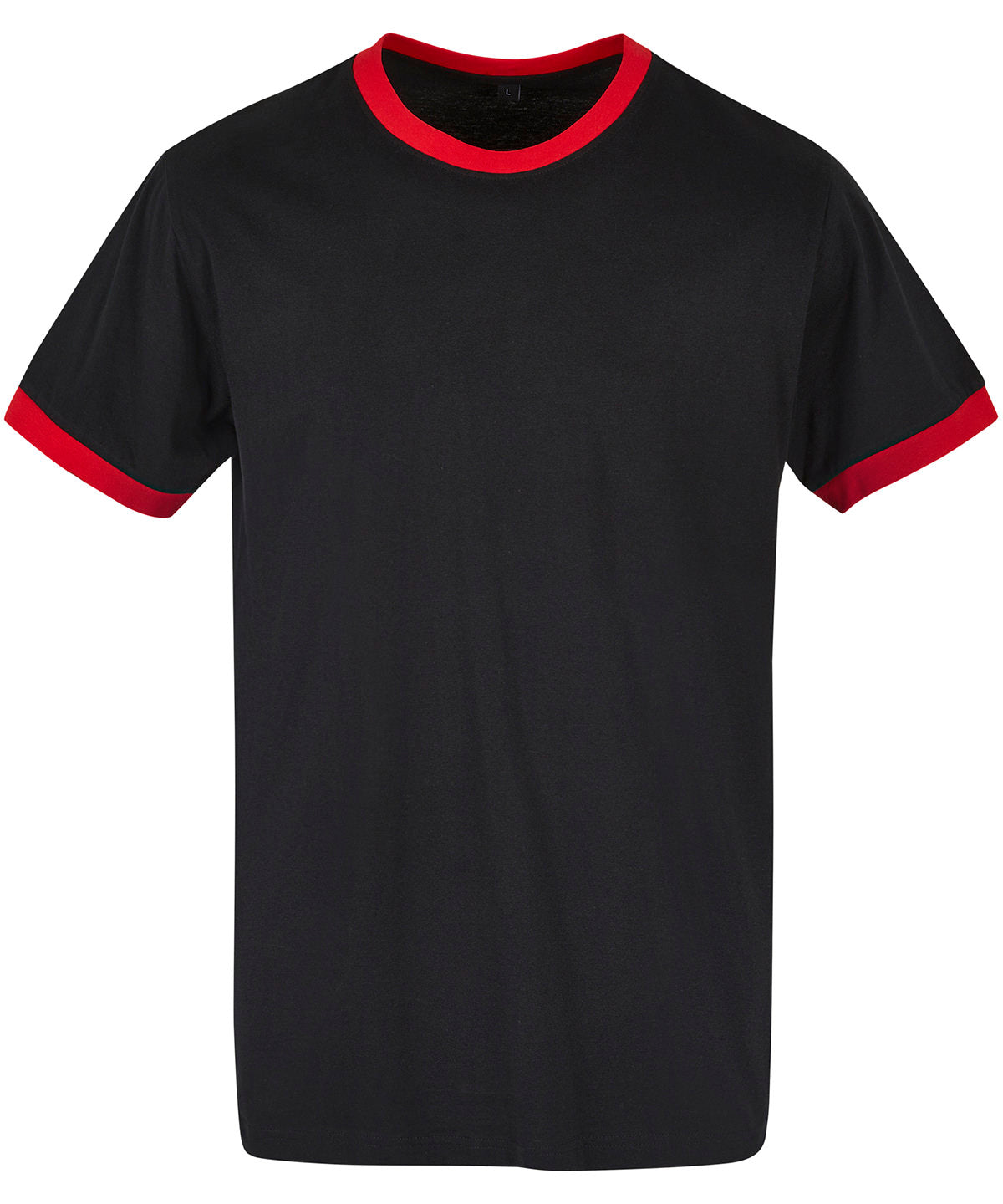 Build Your Brand Basic Ringer tee in Black/City Red, front view
