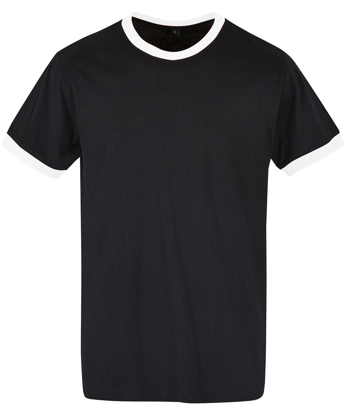 Build Your Brand Basic Ringer tee in Black/White, front view