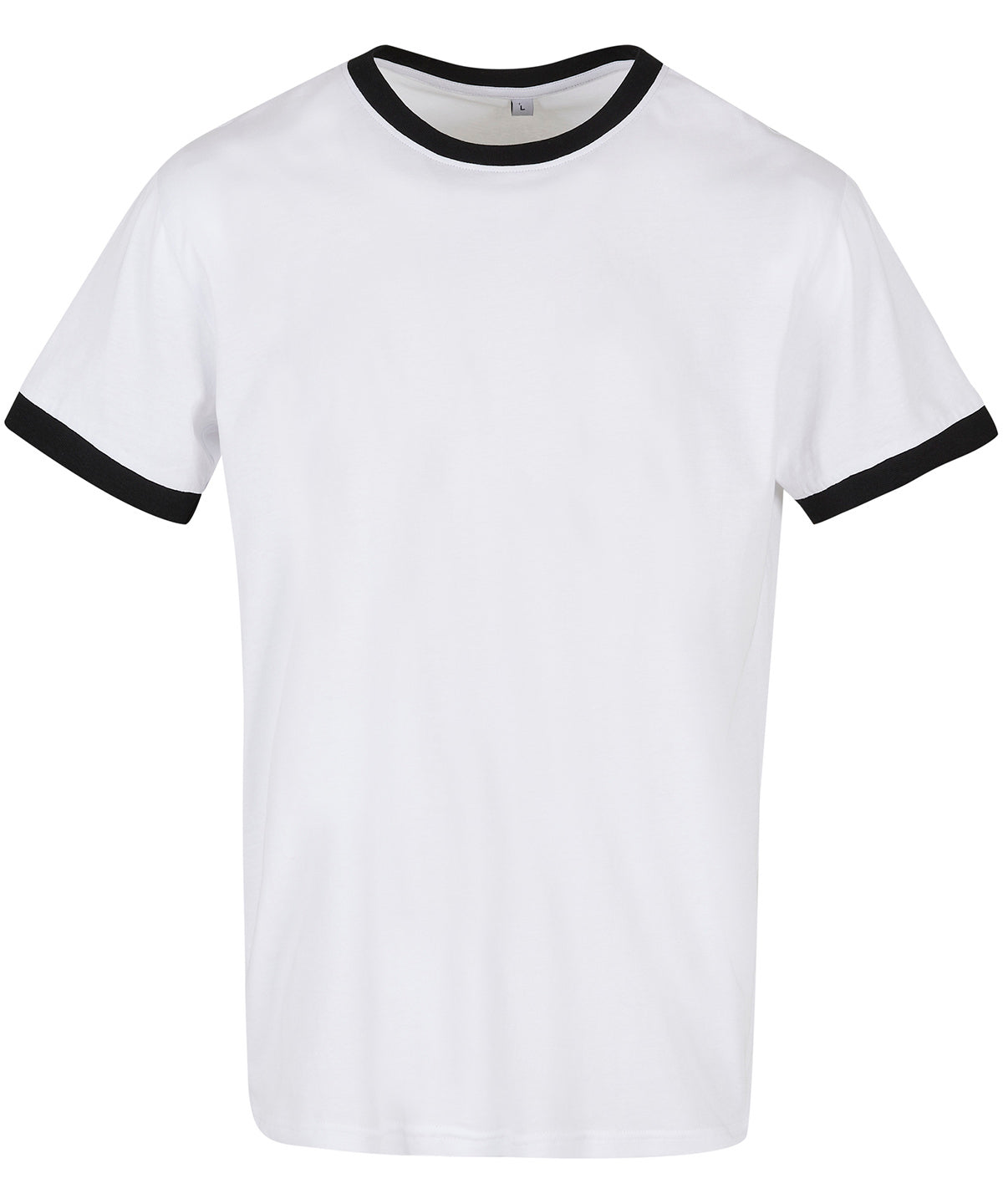 Build Your Brand Basic Ringer tee in White/Black, front view