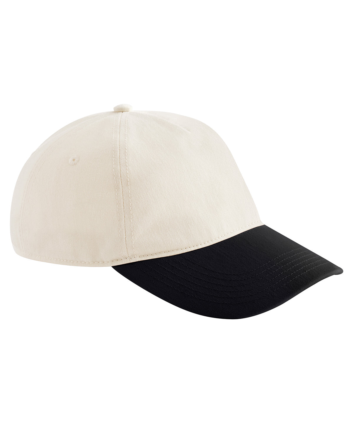 Beechfield Contrast peak leisure cap in Natural/Black, front view