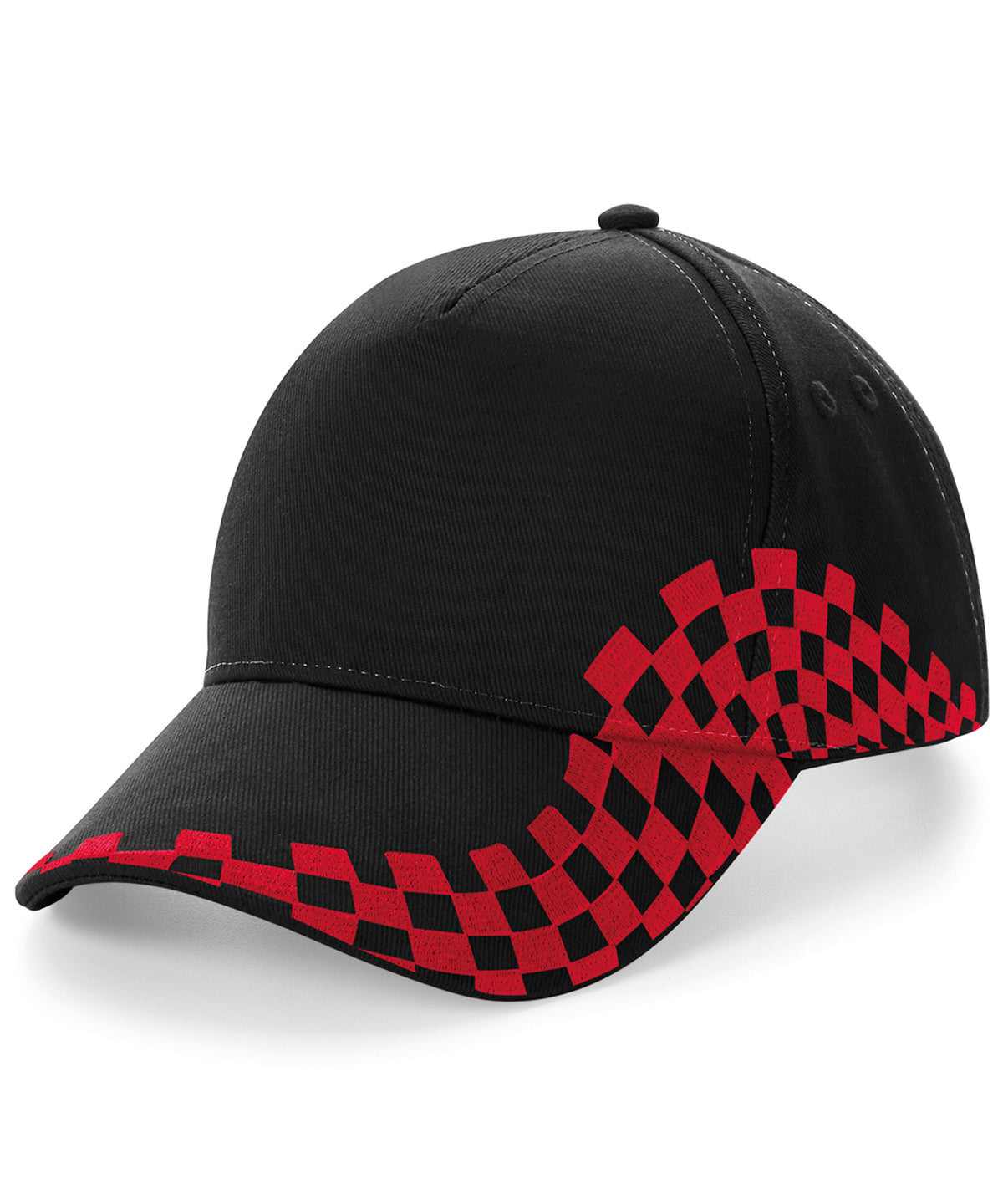 Beechfield Grand Prix cap in Black/Classic Red, front view