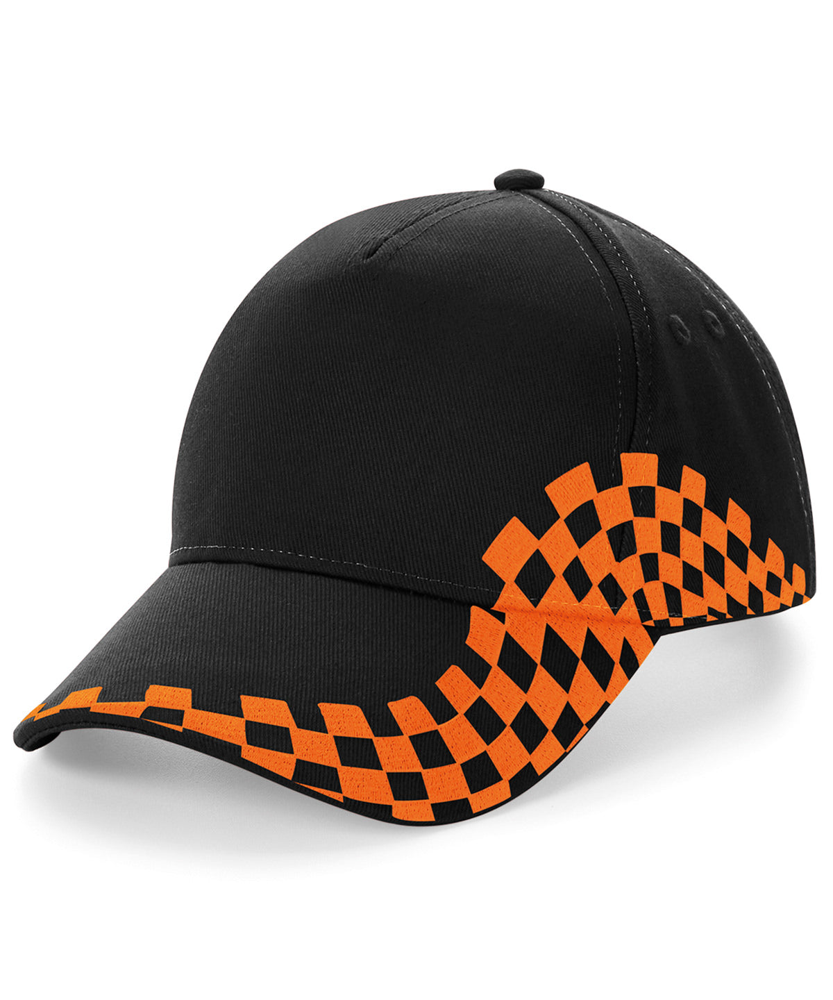 Beechfield Grand Prix cap in Black/Orange, front view