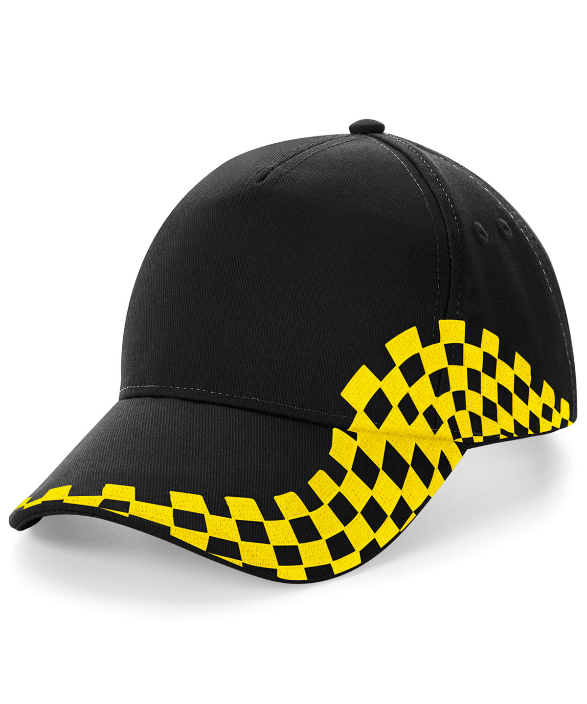 Beechfield Grand Prix cap in Black/Yellow, front view