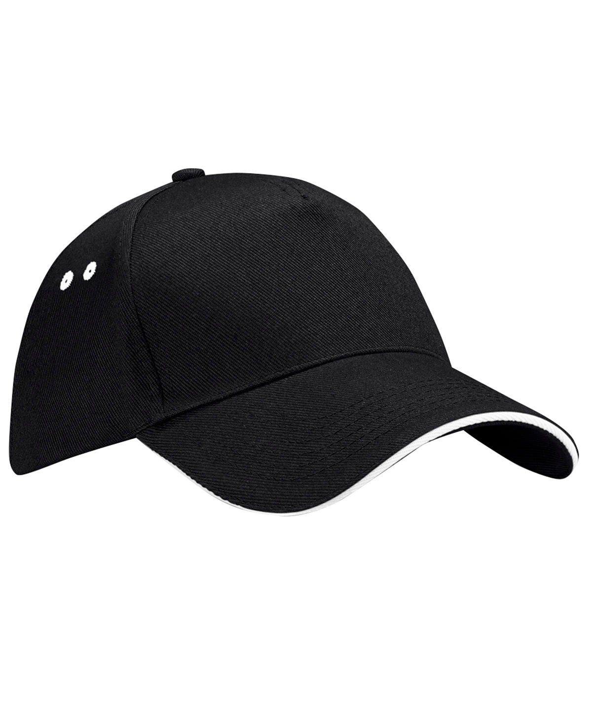 Beechfield Ultimate 5-panel cap - sandwich peak in Black/White, front view