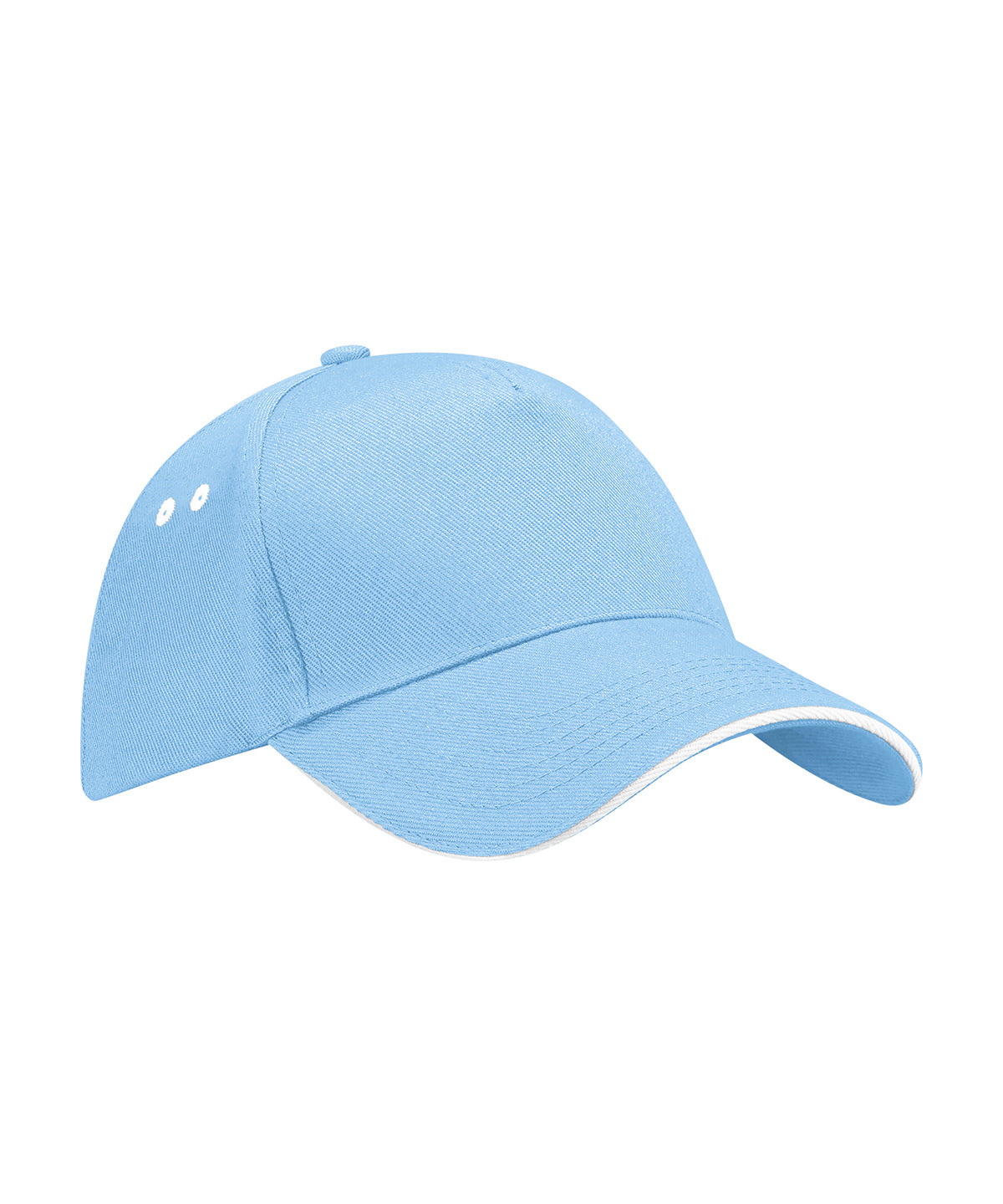 Beechfield Ultimate 5-panel cap - sandwich peak in Sky Blue/White, front view