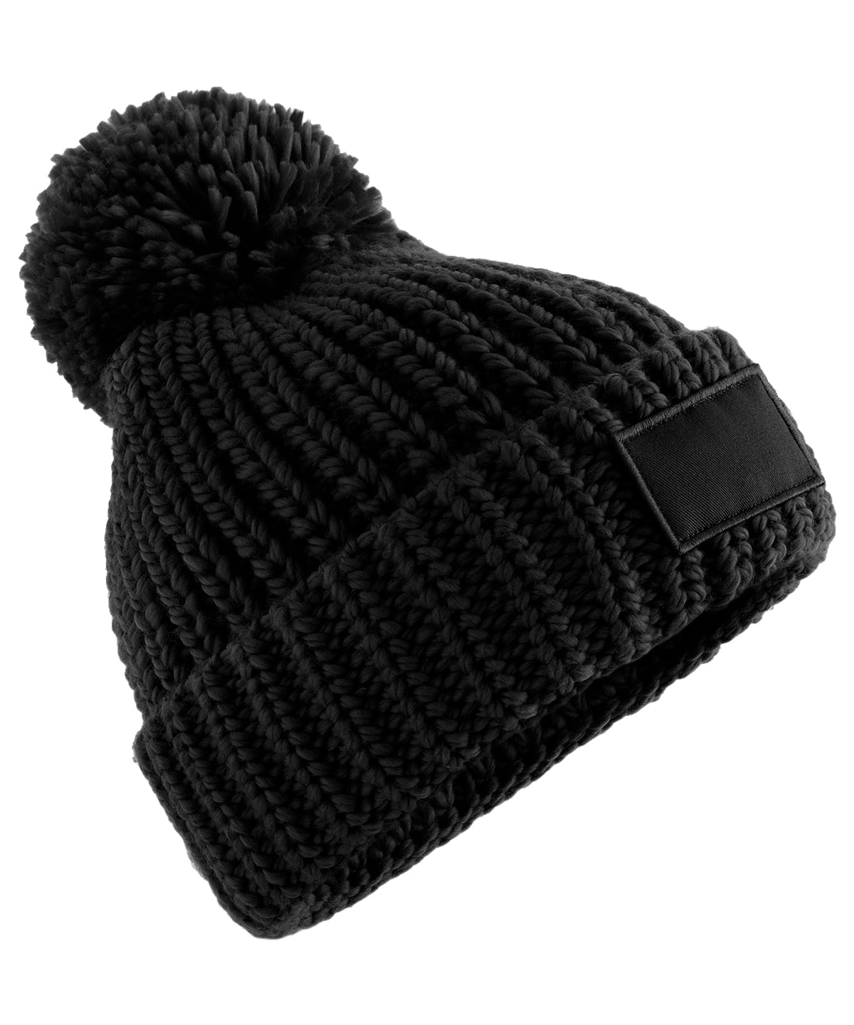 Beechfield Toasty patch beanie in Black, front view