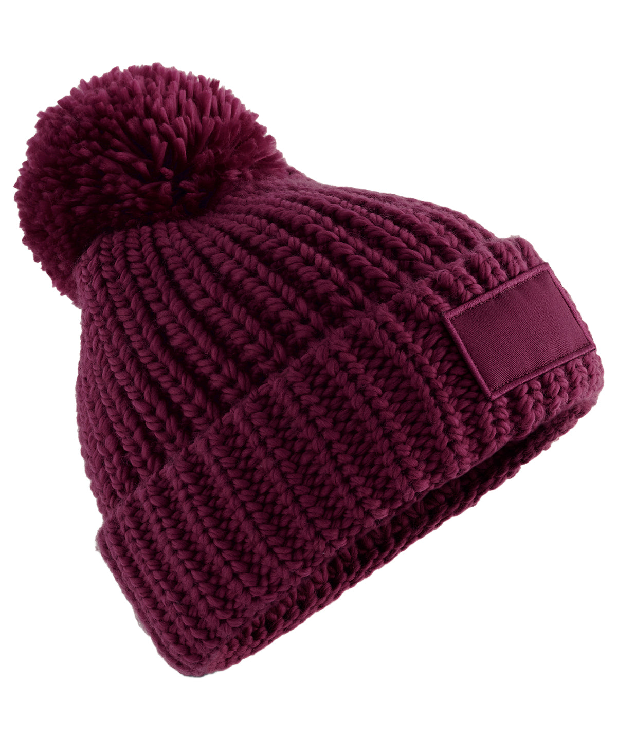 Beechfield Toasty patch beanie in Burgundy, front view