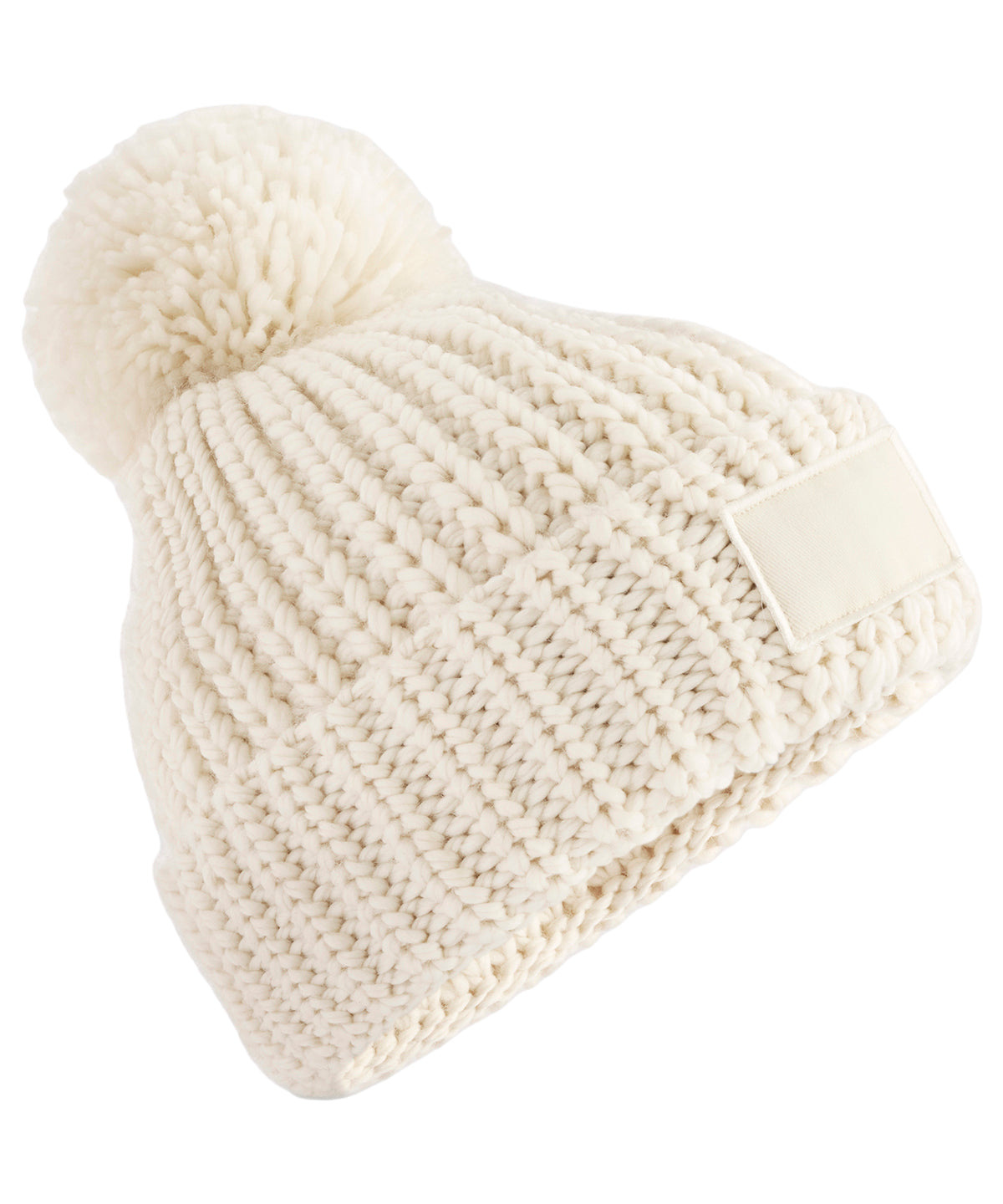 Beechfield Toasty patch beanie in Oatmeal, front view