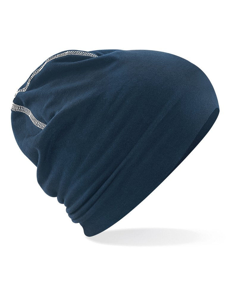 Beechfield Hemsedal cotton beanie in French Navy/White, front view